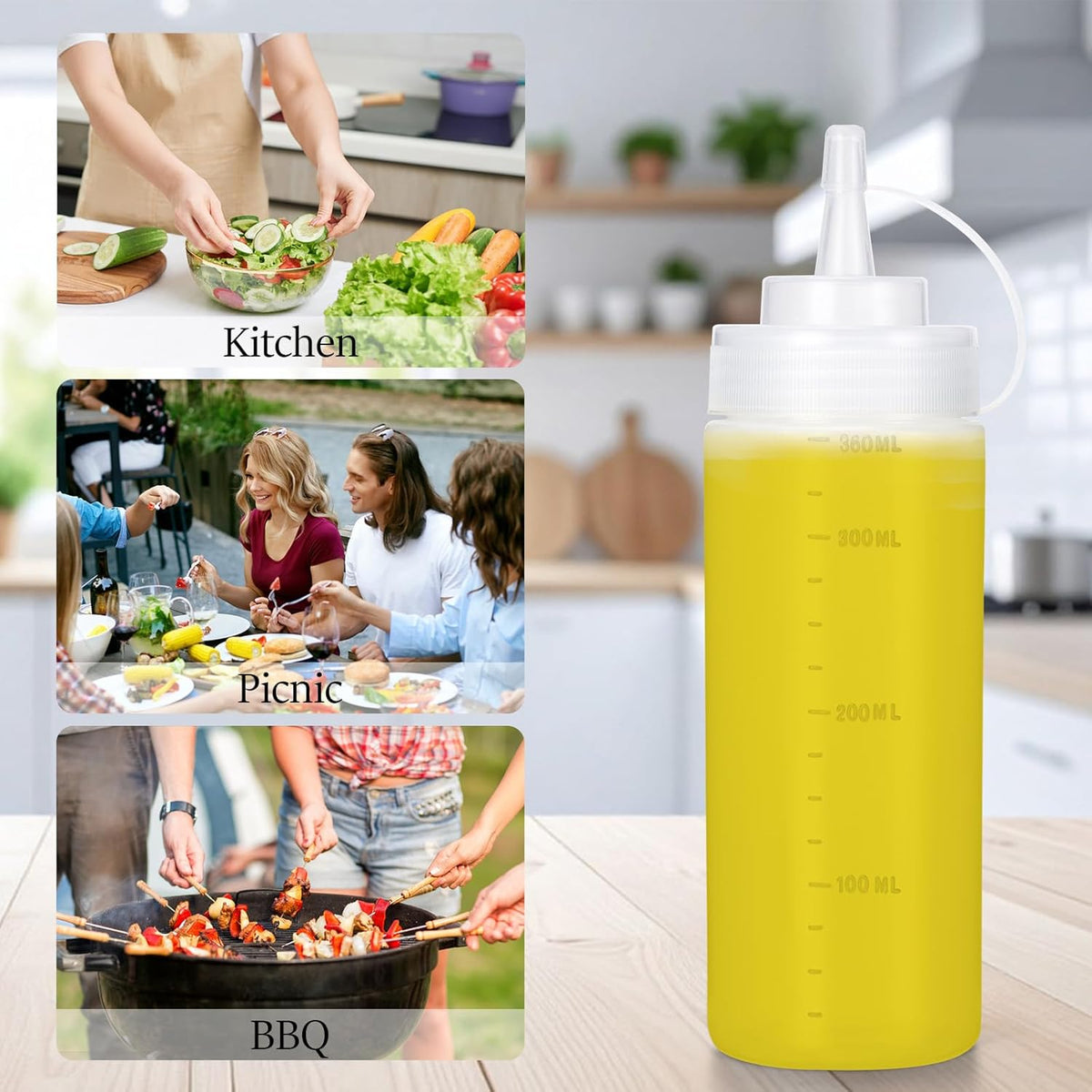 Condiment Squeeze Bottles Ketchup Dispenser, 6 Pack 12oz Squeeze Bottles for Liquids, Plastic Sauce