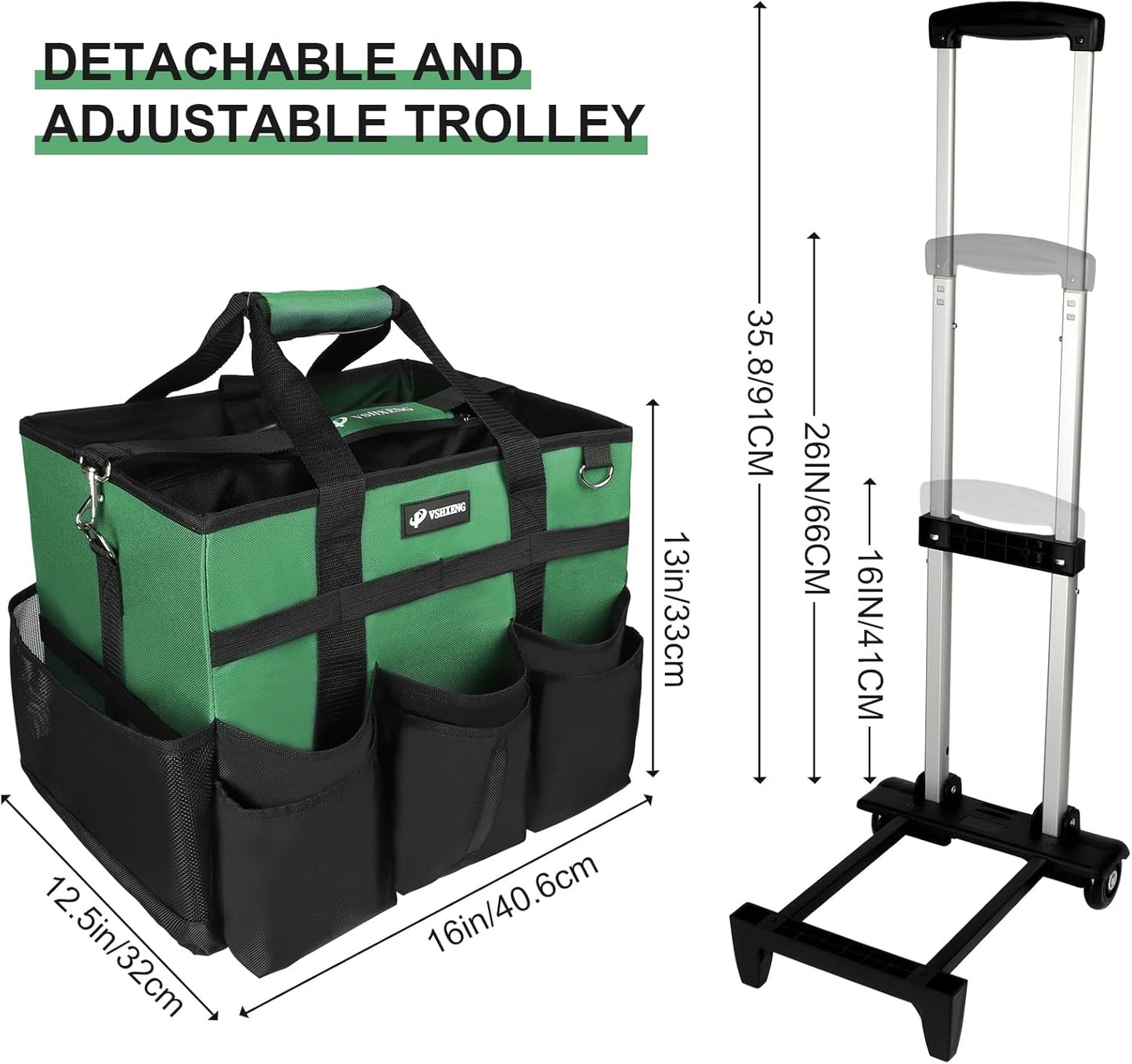 Large Rolling Cleaning Caddy Bag with Wheels, Cleaning Bag with Detachable Trolley, Cleaning Bags
