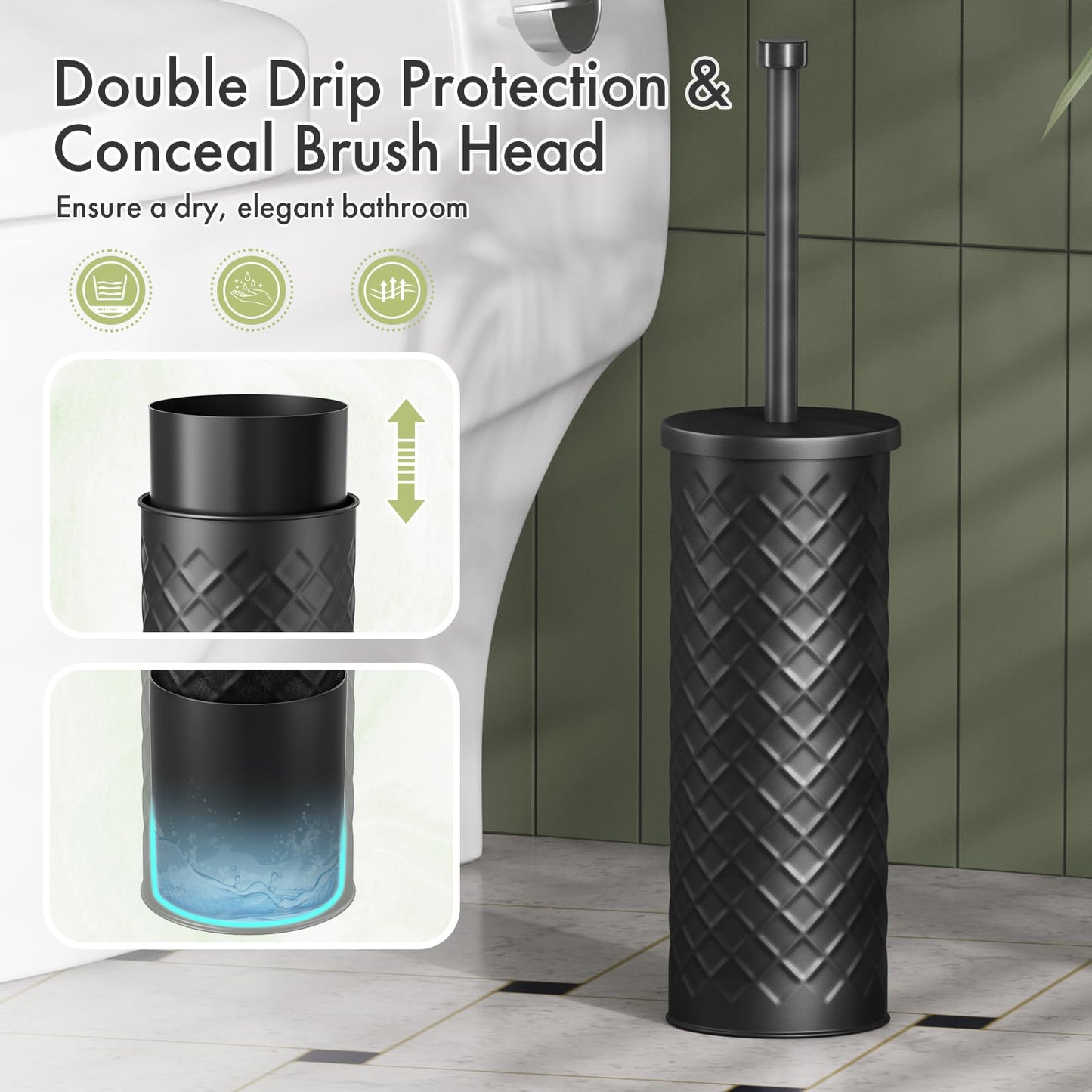 Bathway Toilet Bowl Brush and Holder Set 2 Pack with 4 Extra Brush Heads (Black) – view 6