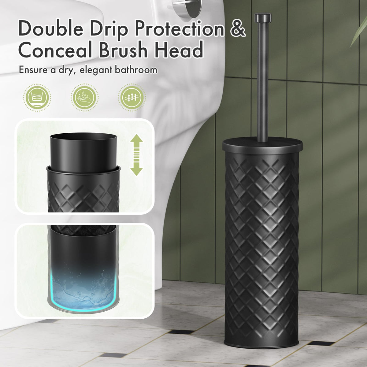 Bathway Toilet Bowl Brush and Holder Set 2 Pack with 4 Extra Brush Heads (Black) – view 6
