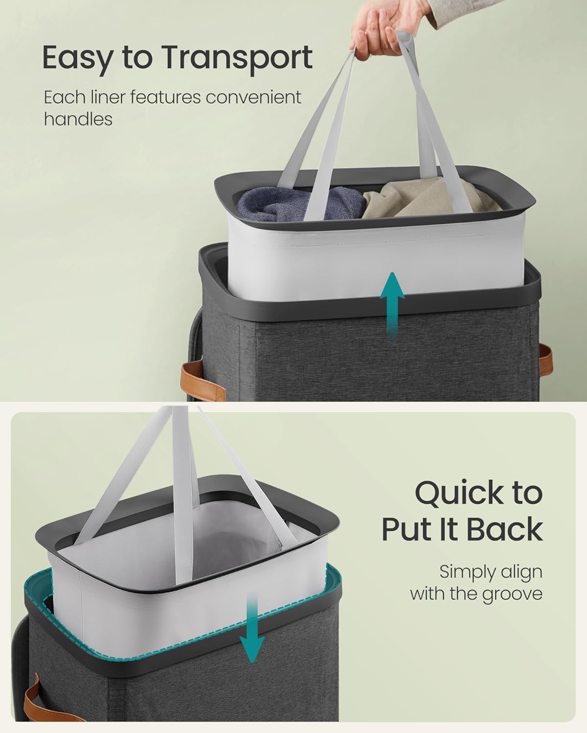SONGMICS Laundry Basket, 26.4 Gal. Laundry Hamper, Easy Assembly, with Lid and Handles, Removable