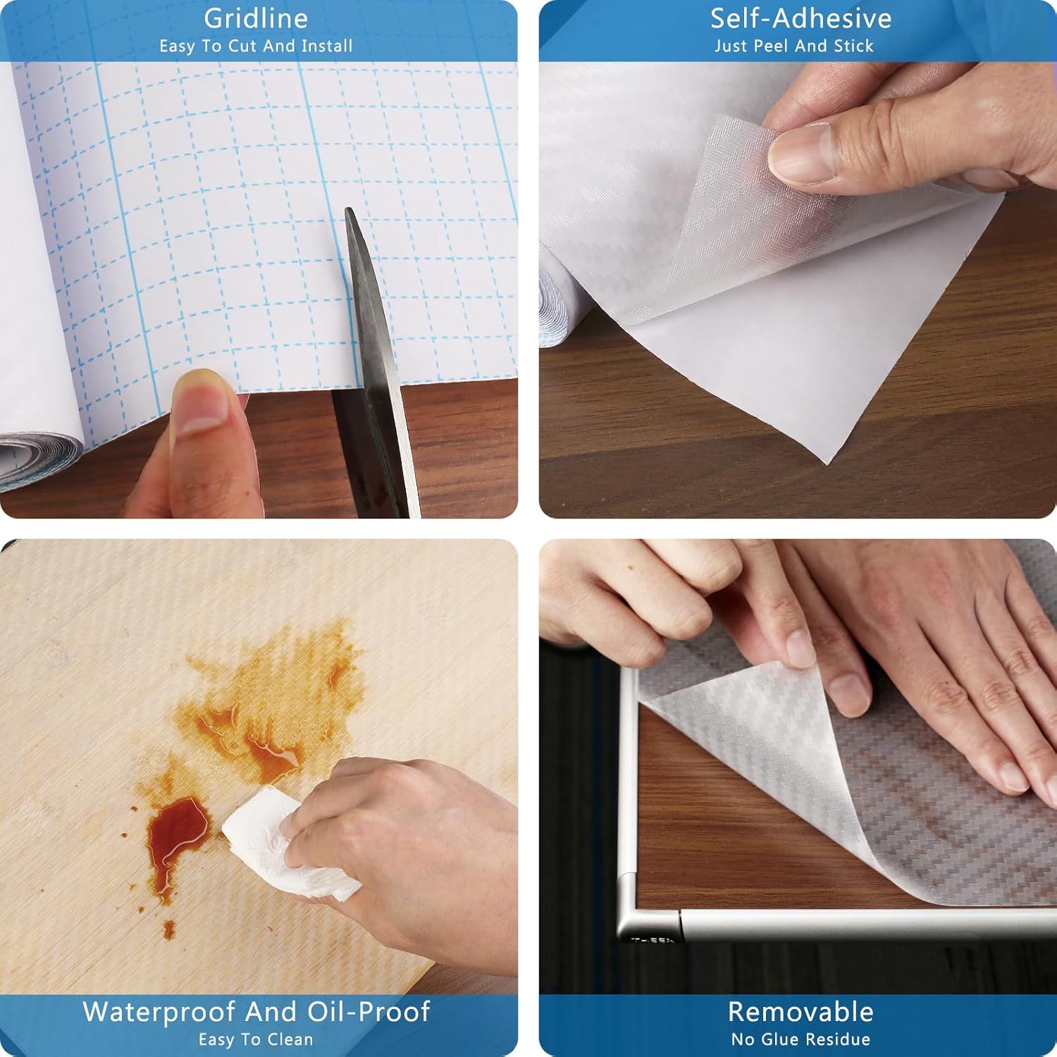 Self-Adhesive Shelf Liner Kitchen Liner, Waterproof Backed Paper Easy Peel and Stick Contact Liner