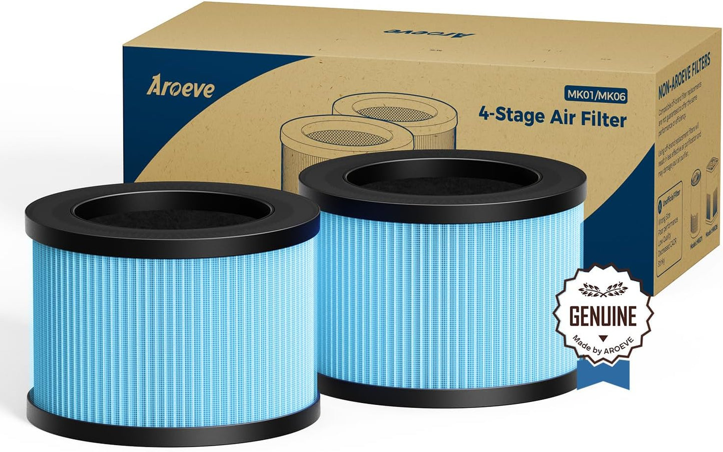 AROEVE MK01 & MK06 Air Filter Replacement 4-in-1 Air Filter for Smoke Pollen Dander Hair Smell