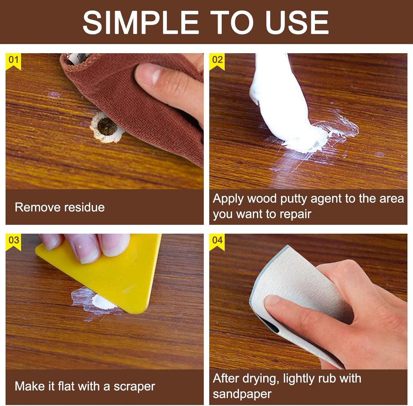 SEISSO Wood Putty, Water-Based Woods Filler, White Wooden Putty for Trim, Woods Filler Paintable