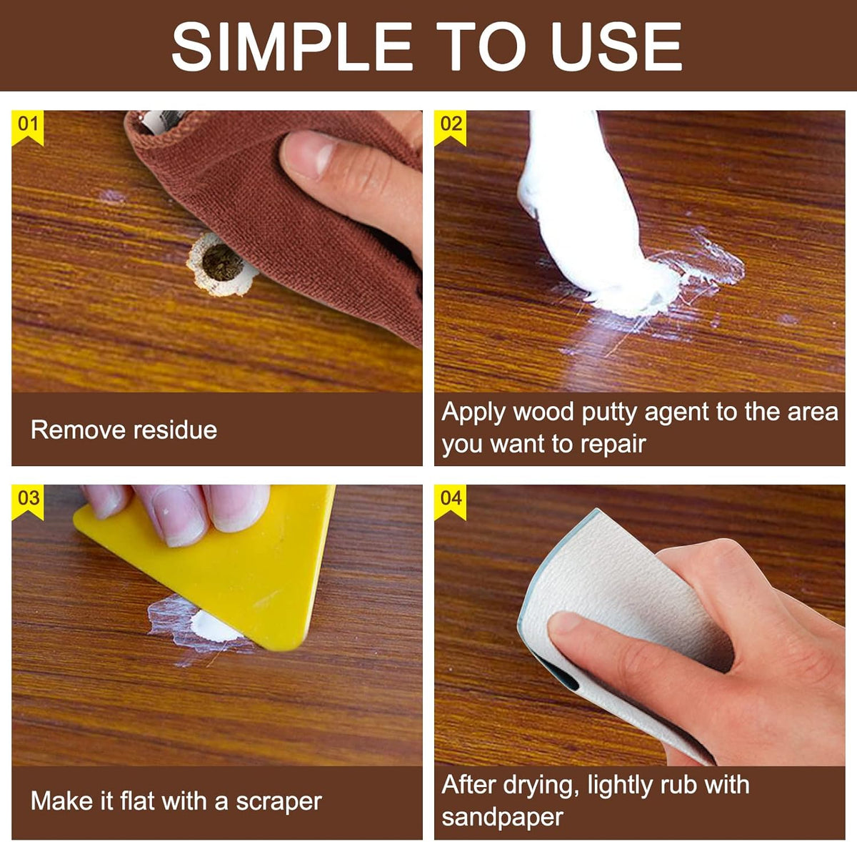 SEISSO Wood Putty, Water-Based Woods Filler, White Wooden Putty for Trim, Woods Filler Paintable