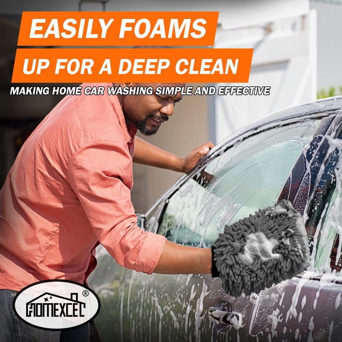 HOMEXCEL Car Wash Mitt, 2PK Chenille Microfiber Wash Mitt, Scratch-Free & Lint-Free, Rich Foam