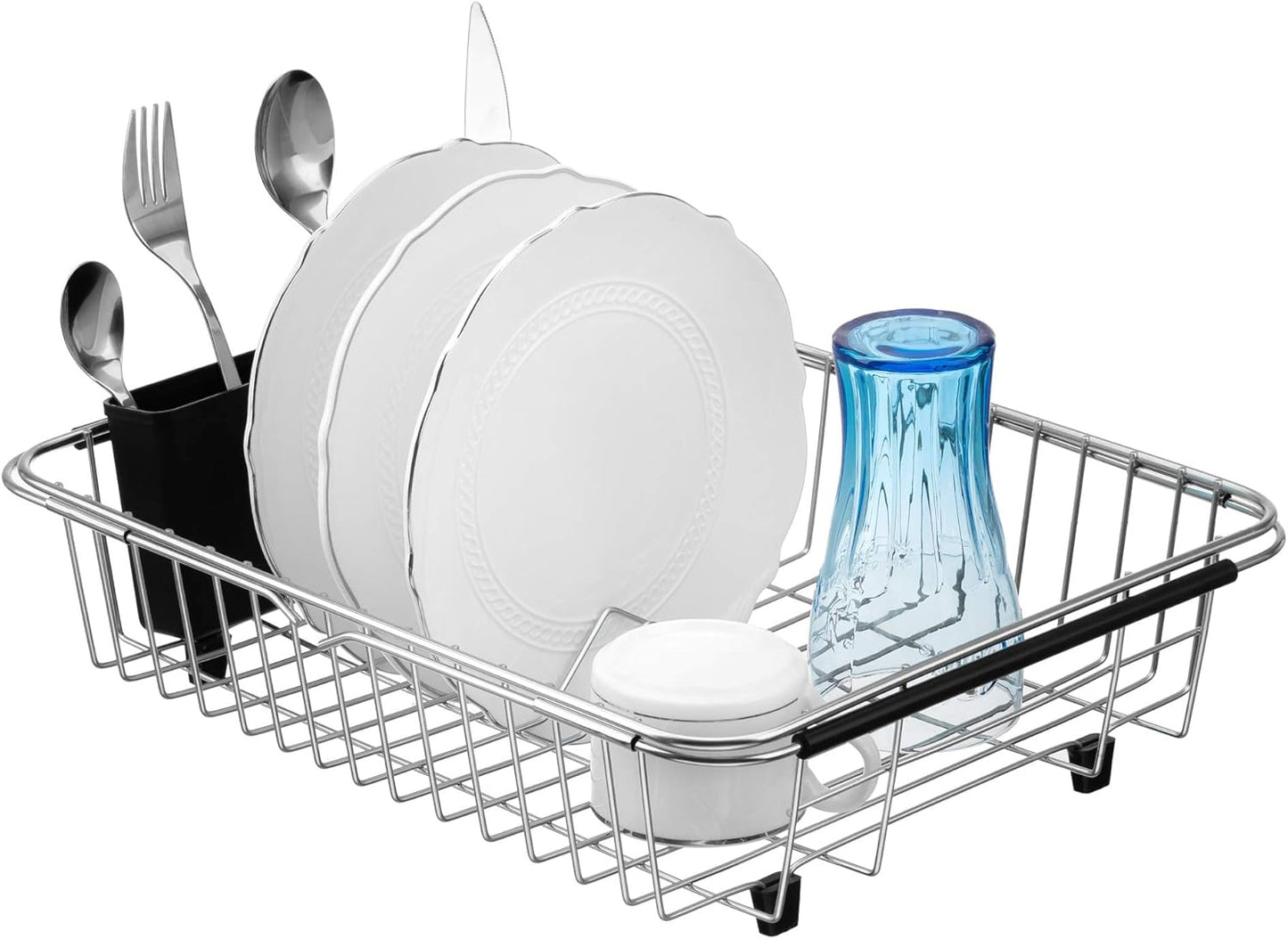 SANNO Expandable Dish Drying Rack Over The Sink Dish Drainer Dish Rack in Sink or On Counter with