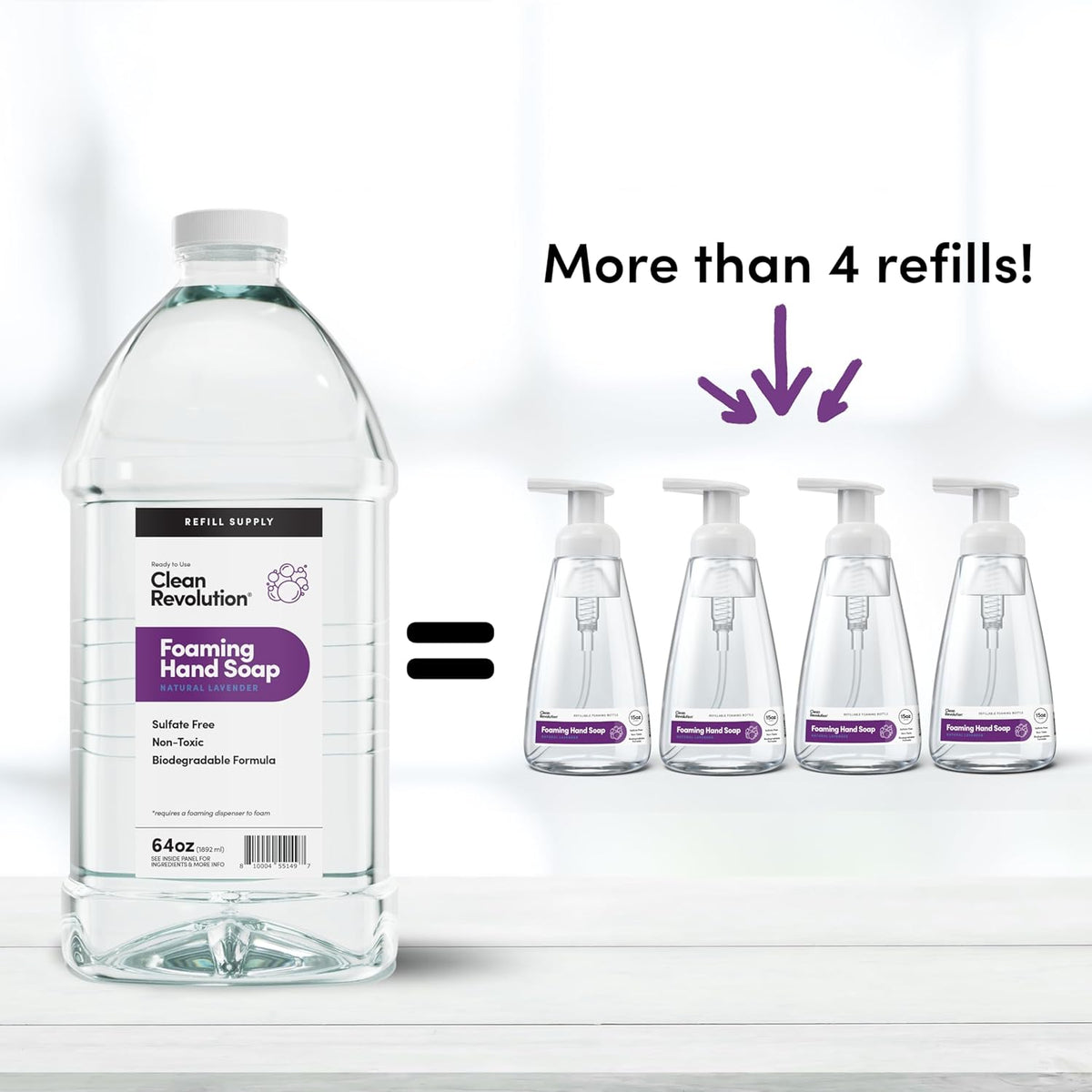 Clean Revolution Foaming Hand Soap Refill Supply Container, Ready to Use Formula, Natural Lavender