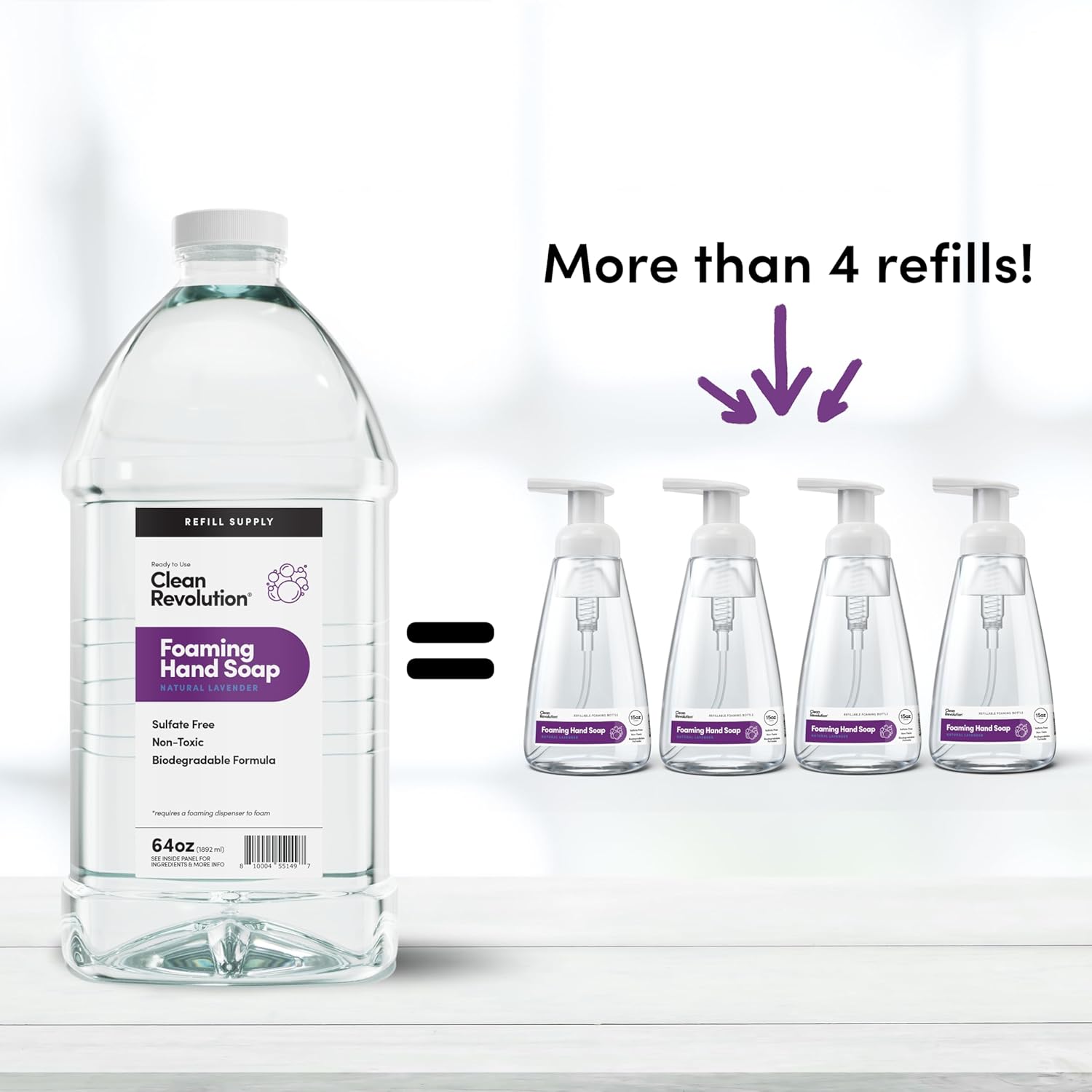 Clean Revolution Foaming Hand Soap Refill Supply Container, Ready to Use Formula, Natural Lavender