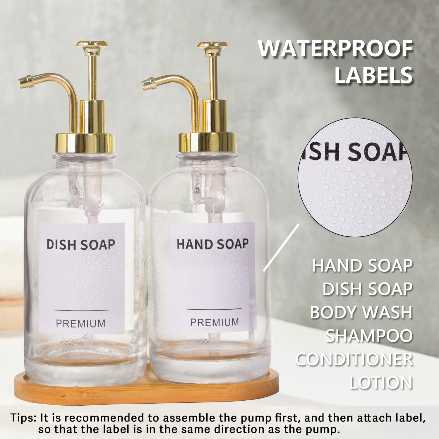 Dish Soap Dispenser for Kitchen, Hand Glass Soap Dispenser Set with Pump, Tray, Funnel for