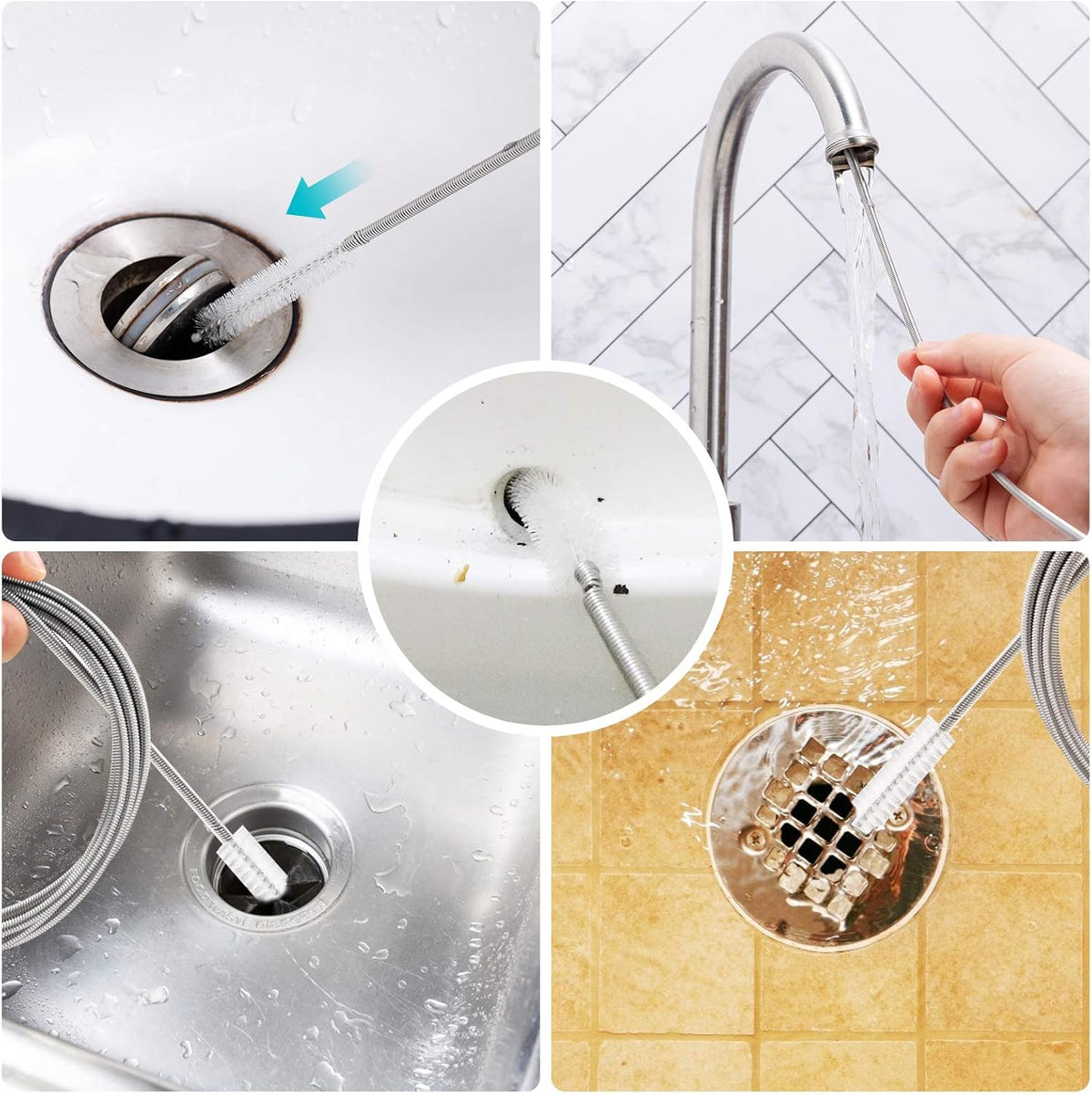 Extra-Thick Drain Brush with Stronger Spring 61-Inch Stainless Steel and Nylon Pipe Cleaner for