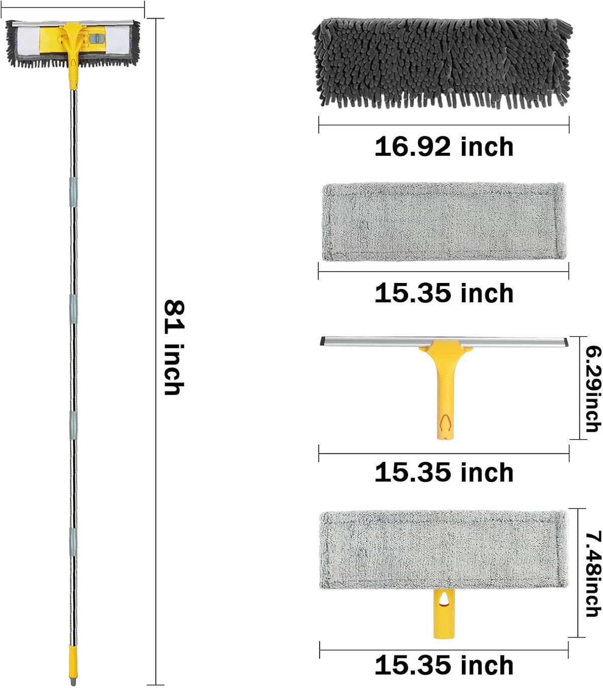 81" Long Handle Window Cleaner Tool Squeegee with Extension Pole, 2 in 1 Large Surface Window