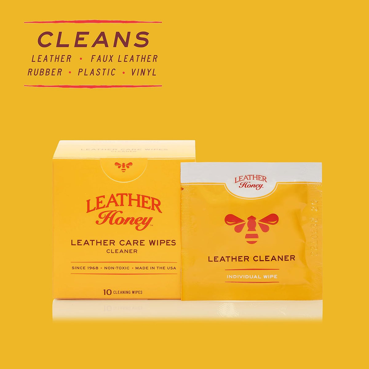 Leather Honey Cleaner Wipes: Clean Leather On-The-Go. 10 Cleaning Wipes for Leather, Faux & Vinyl: