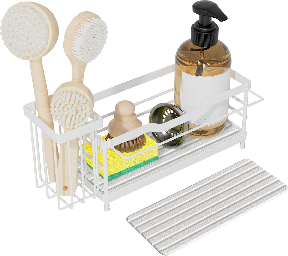 Sponge Holder for Kitchen Sink,Sink Caddy Organizer with Stone Drying Tray, Stainless Steel Kitchen