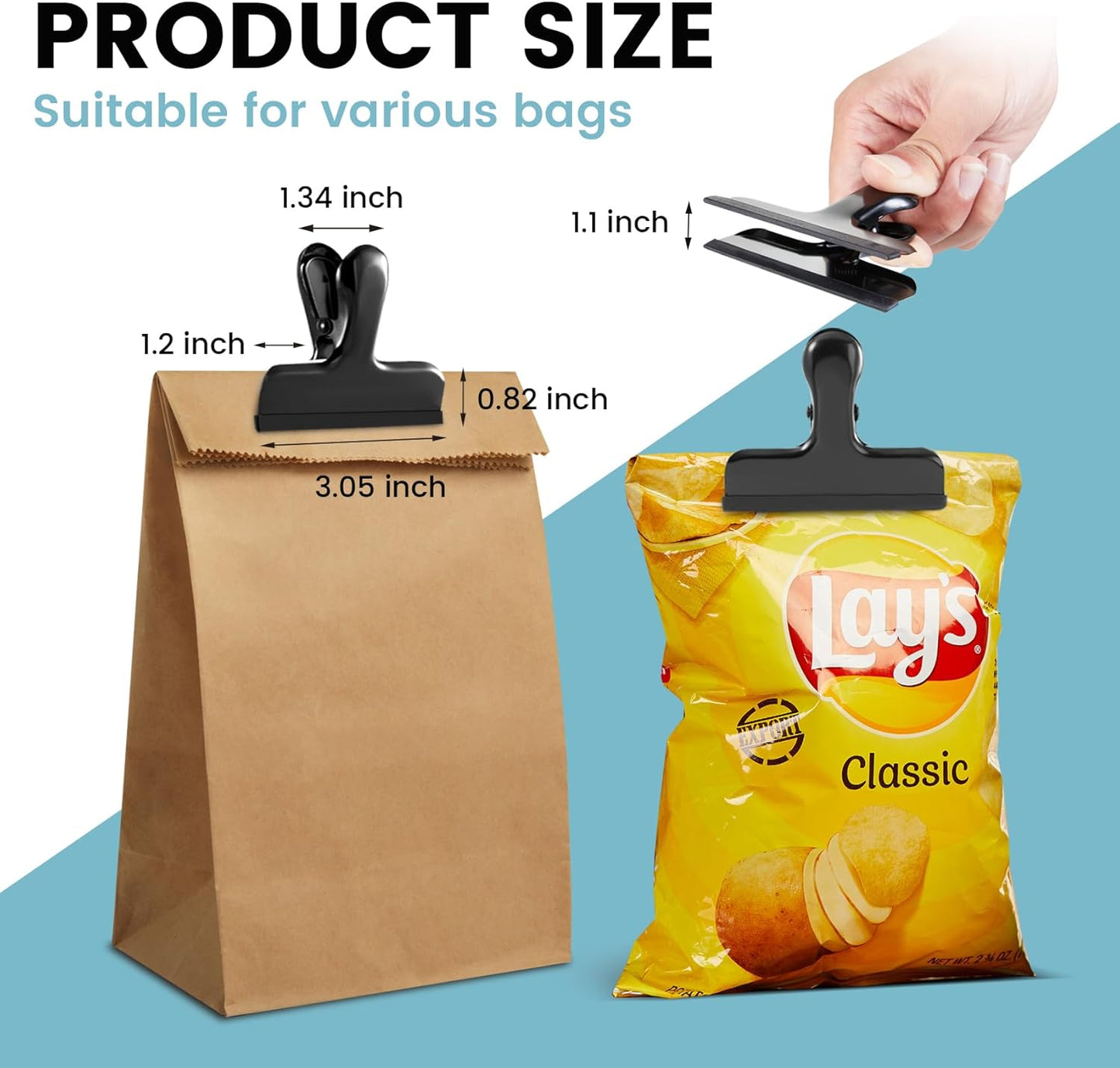 HOUSE AGAIN 8 Pack Stainless Steel Chip Bag Clips Covered with Silicone - NO More Sharp Edges