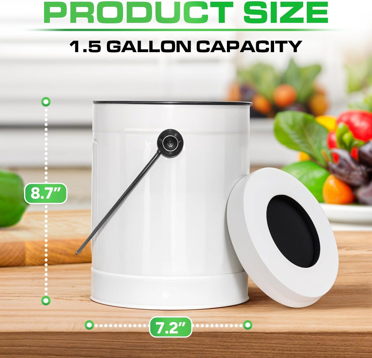 Plexon Countertop Compost Bin Kitchen with Lid, 1.5 Gallon Odorless Kitchen Compost Container