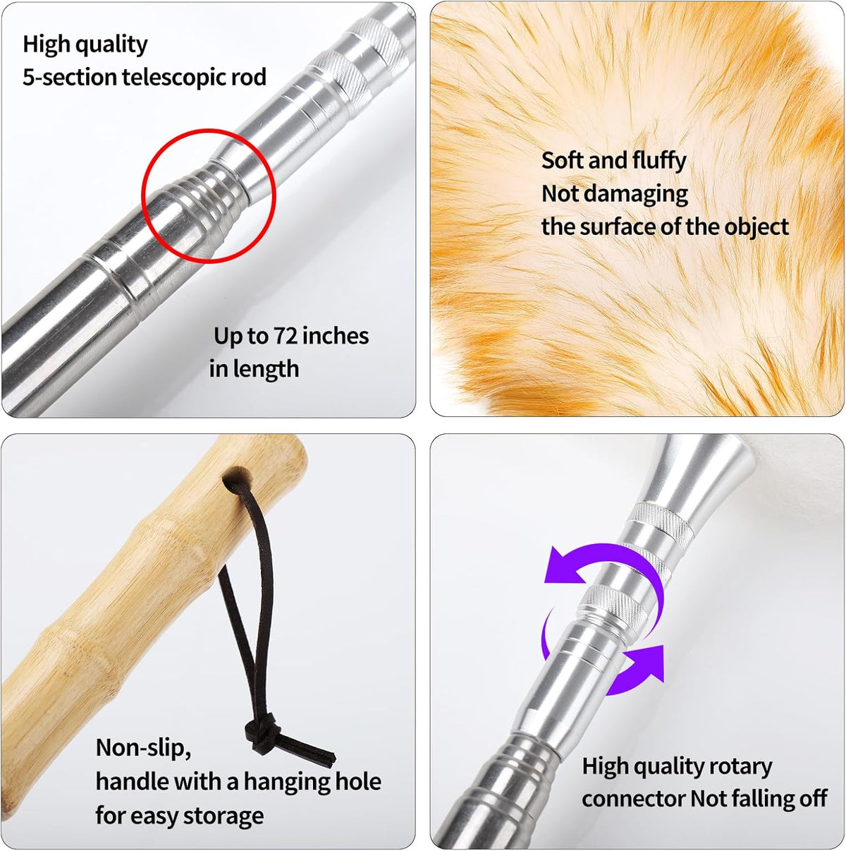 Feathers Duster,Long Telescoping Lambswool Dusters with Stainless Steel Extension Pole Up to 87.8"