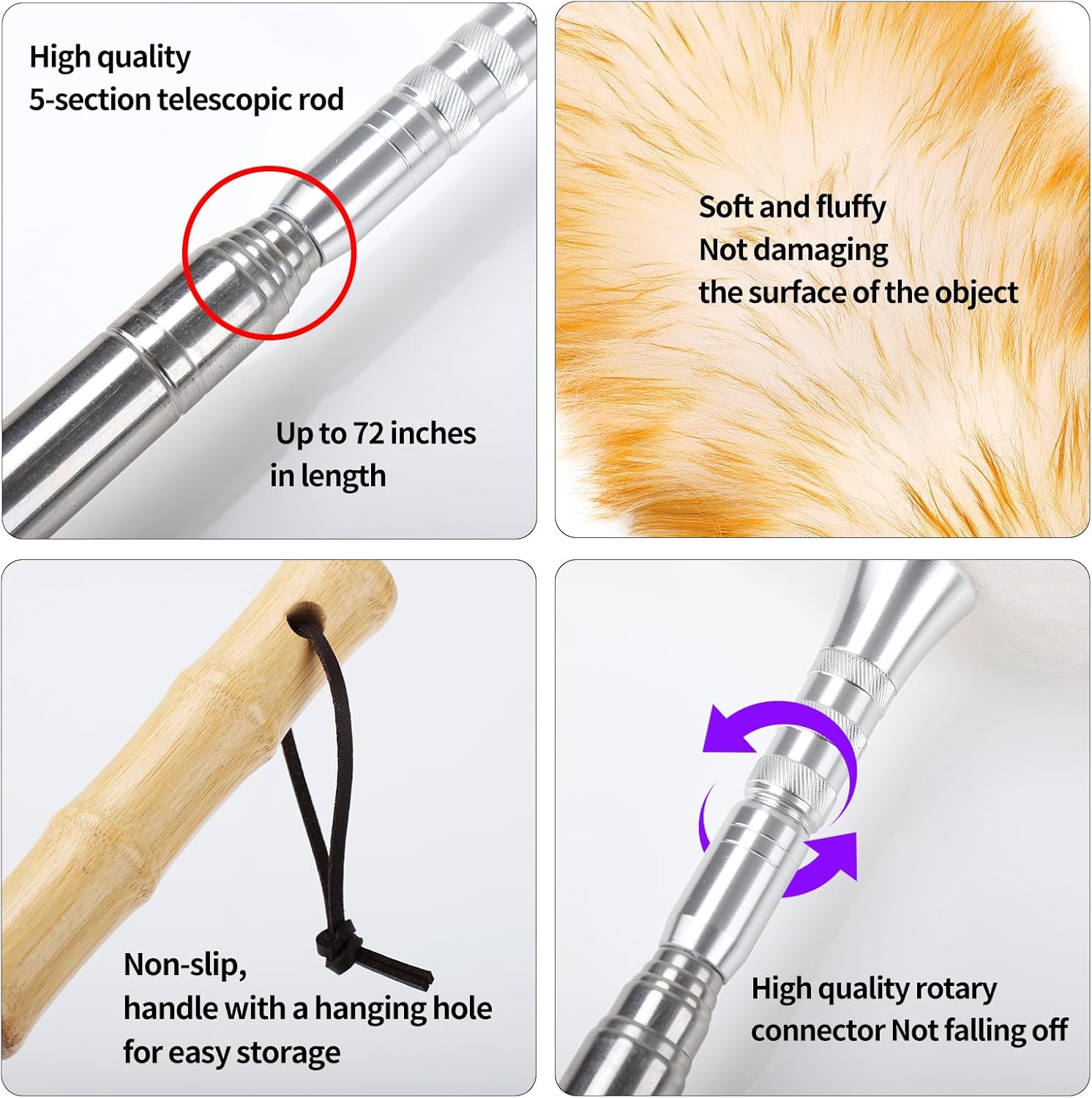Feathers Duster,Long Telescoping Lambswool Dusters with Stainless Steel Extension Pole Up to 87.8"