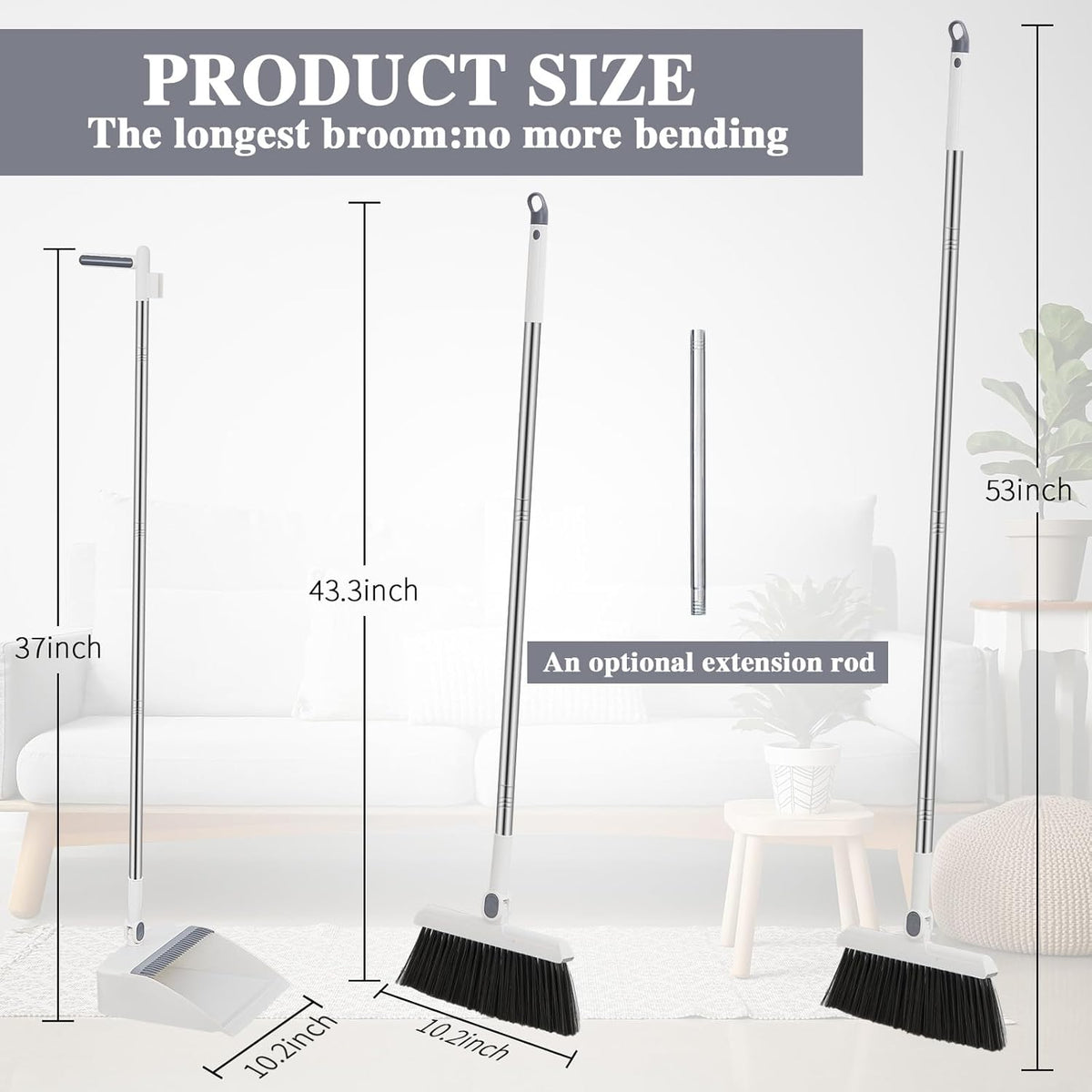 Suclain 4 Set 8 Pcs Broom and Dustpan Set 47 Inch Long Handle Brooms for Sweeping Indoor Household