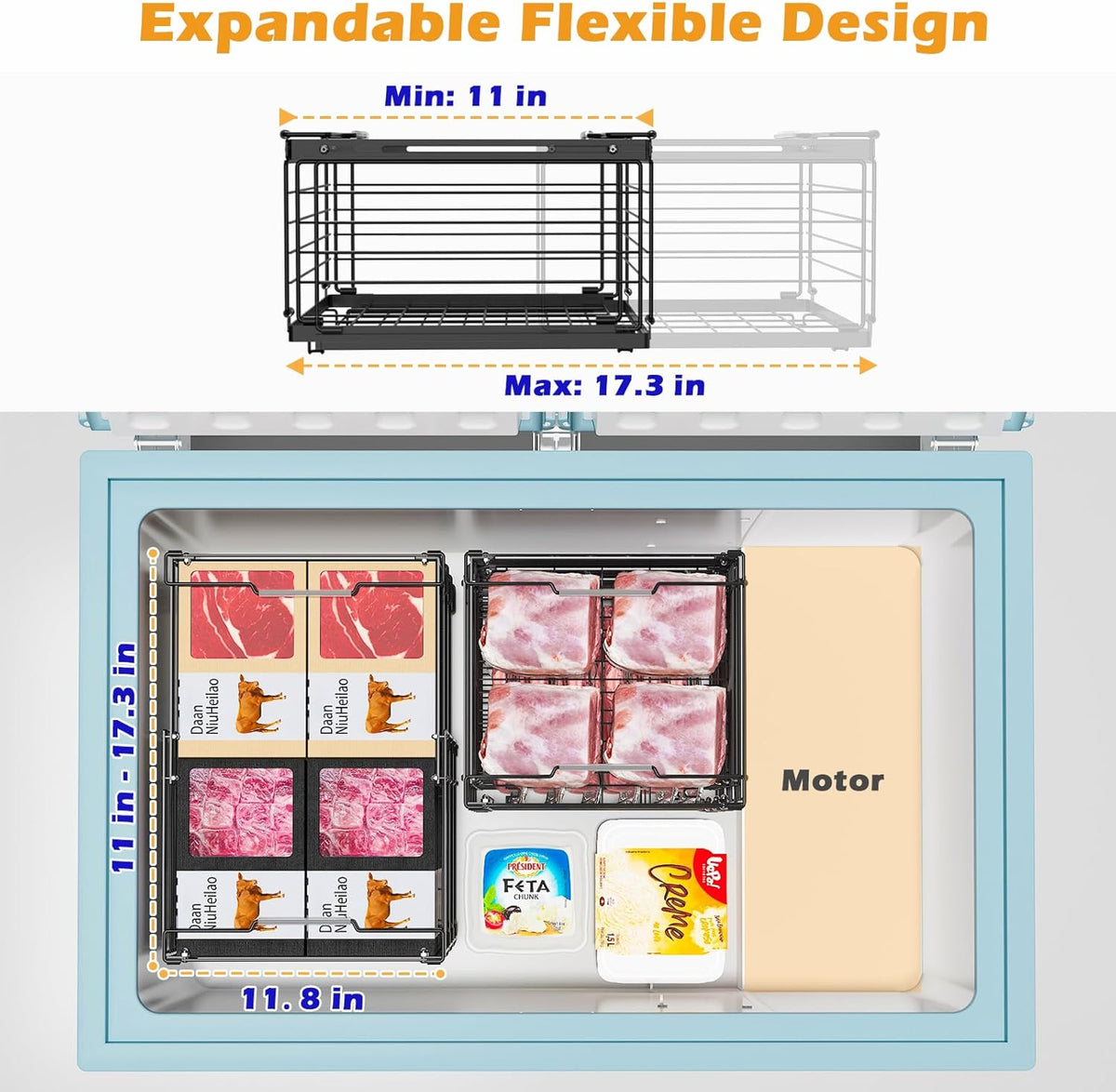 NADAMOO Freezer Organizer Bins, 2 Packs Large Expandable Stackable Chest Freezer Containers with