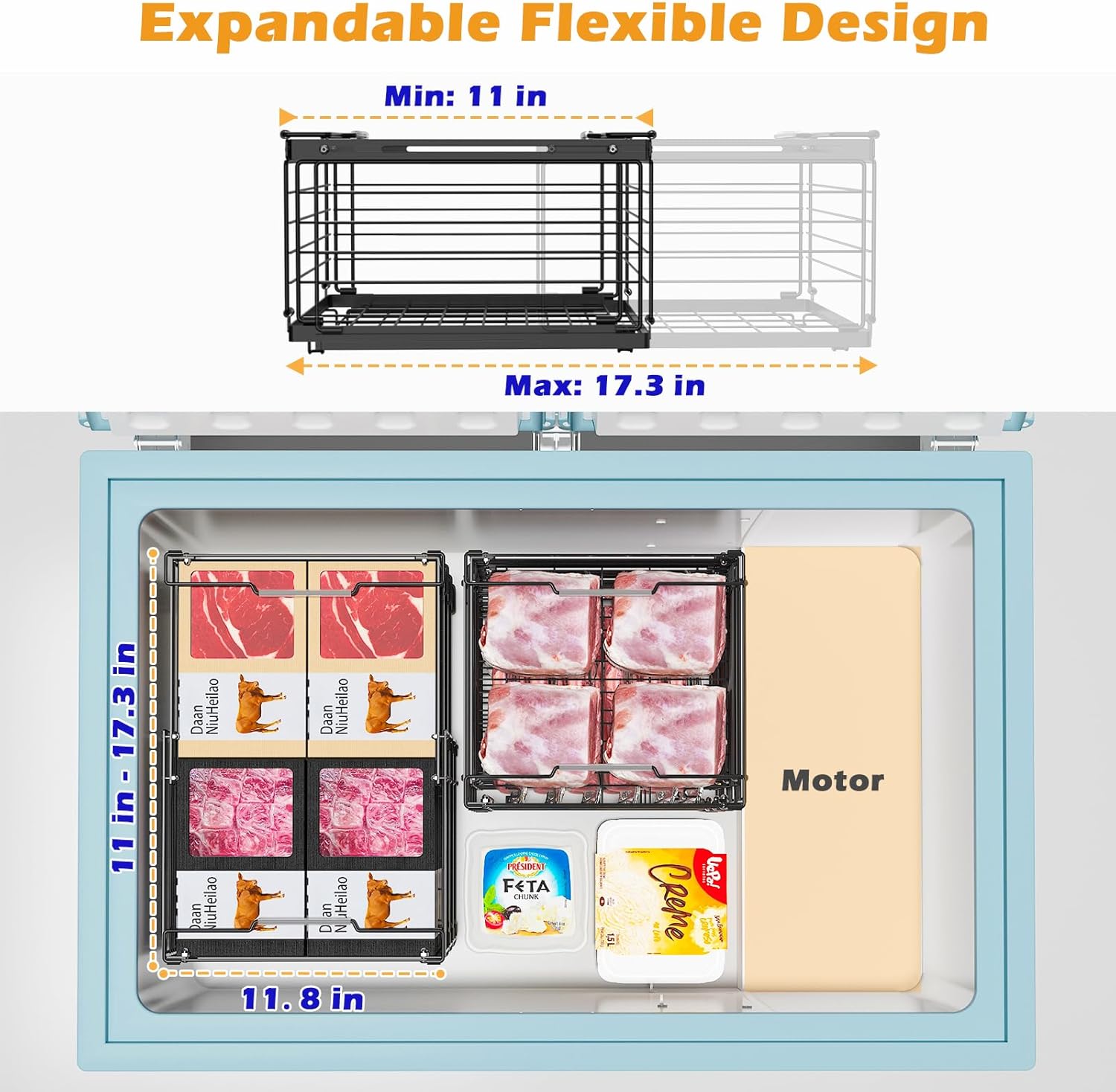 NADAMOO Freezer Organizer Bins, 3 Packs Large Expandable Stackable Chest Freezer Containers with