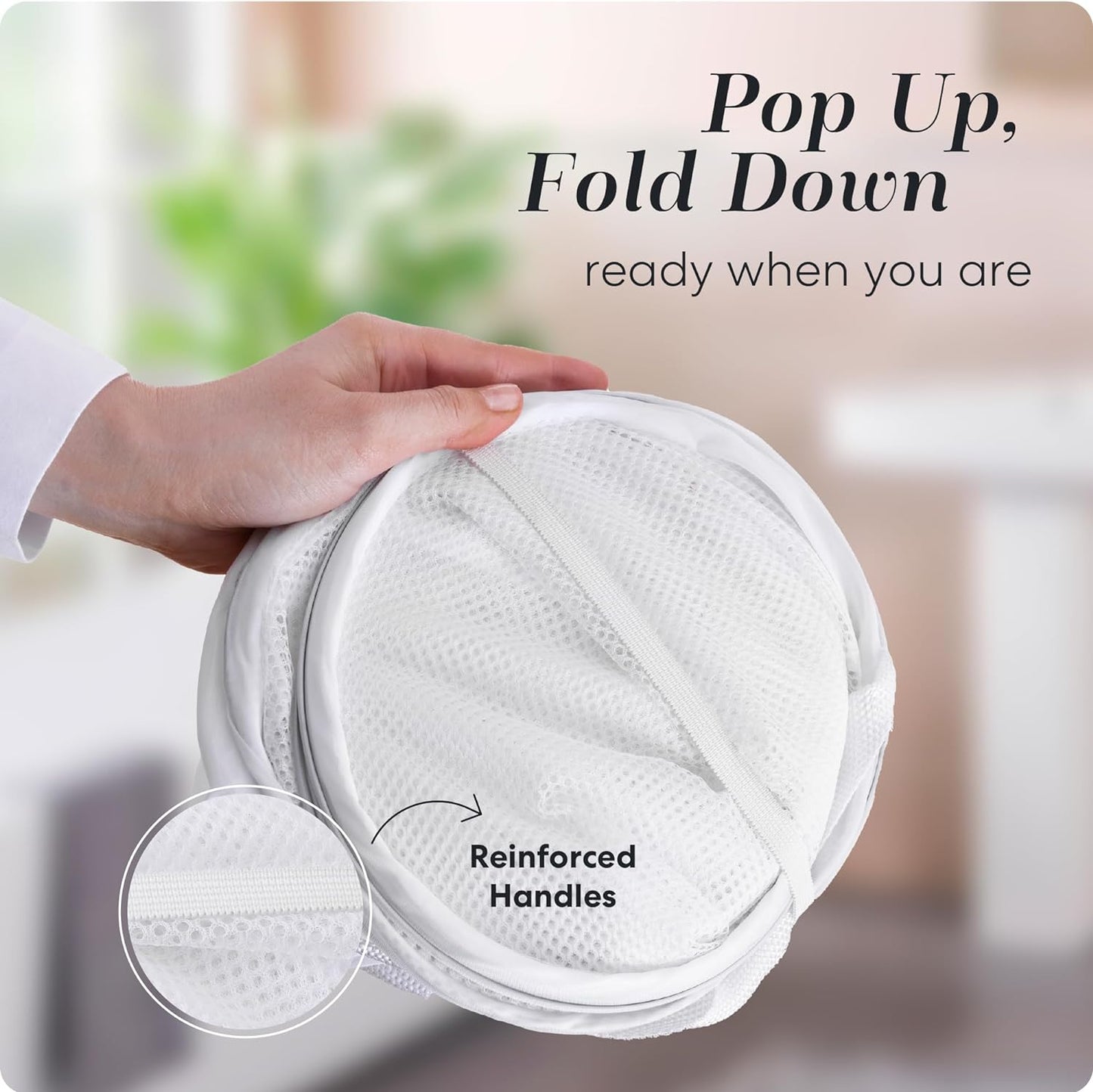 Handy Laundry Collapsible Mesh Pop Up Hamper with Wide Opening and Side Pocket - Breathable