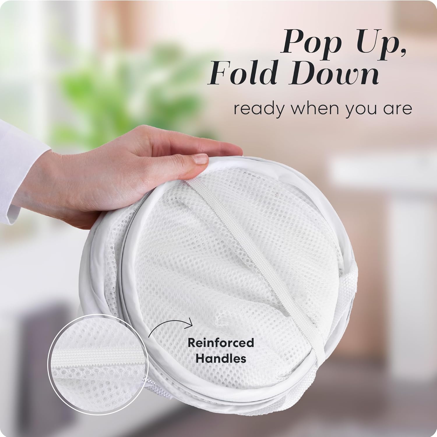 Handy Laundry Collapsible Mesh Pop Up Hamper with Wide Opening and Side Pocket - Breathable