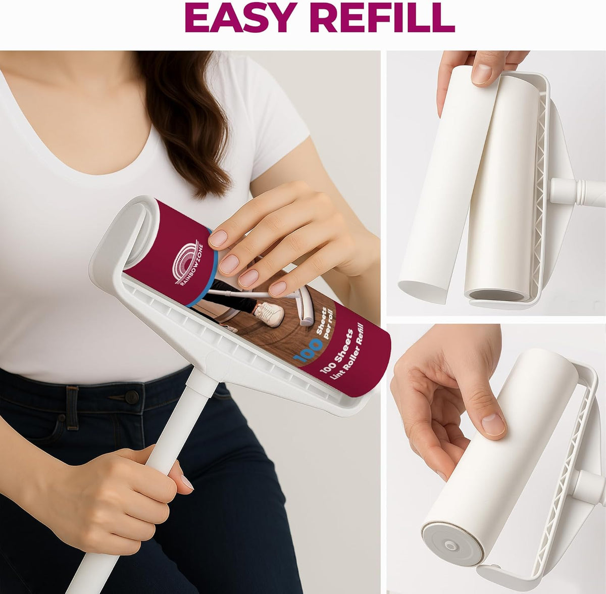 RainbowZone Large Lint Rollers plus 3 Rolls 9.5'' Extra Wide Total 300 sheets Giant Lint Roller