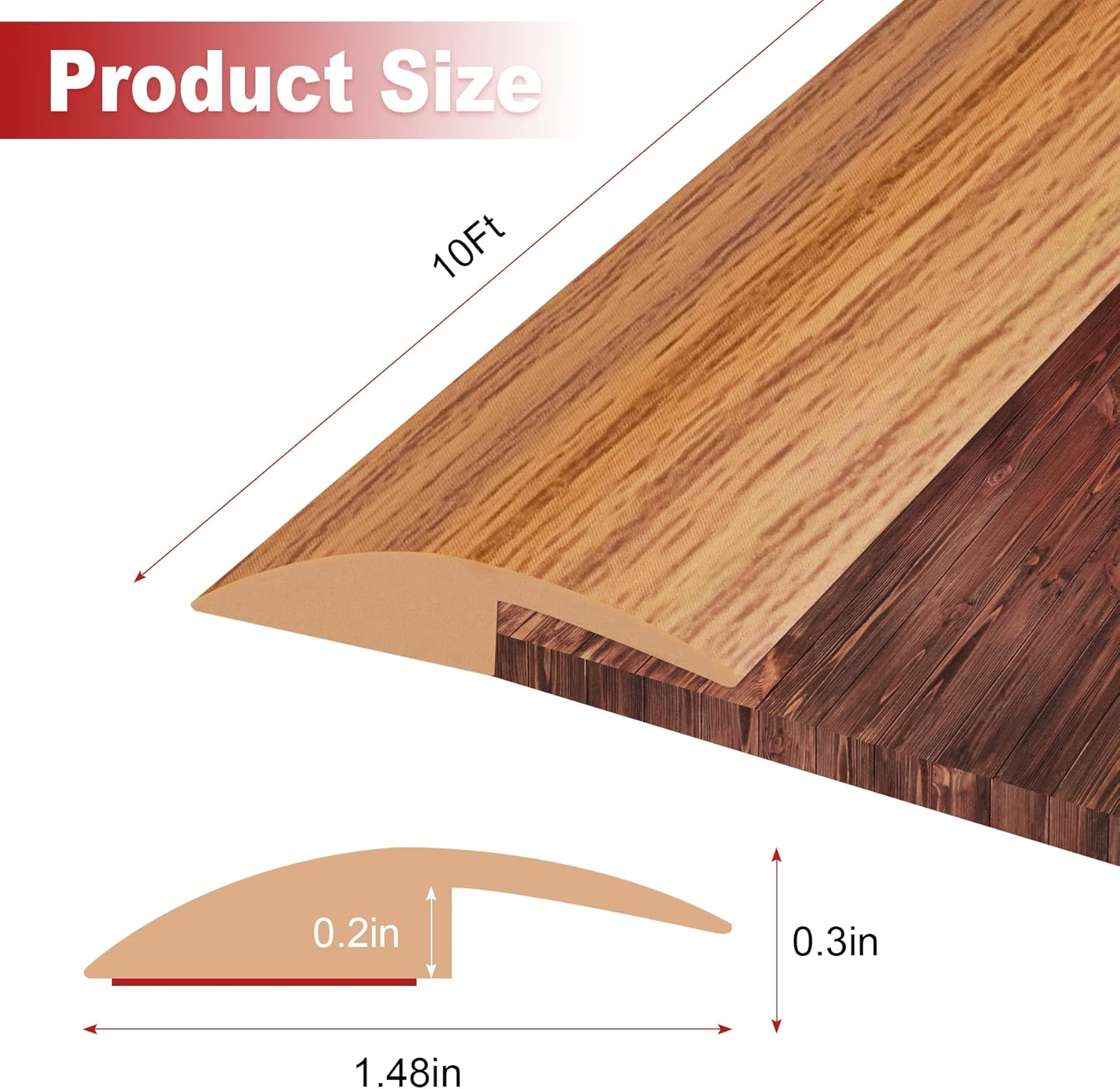 10Ft Carpet Floor Transition Strip, Self Adhesive Floor Edging Trim Strip, PVC Threshold Cover for
