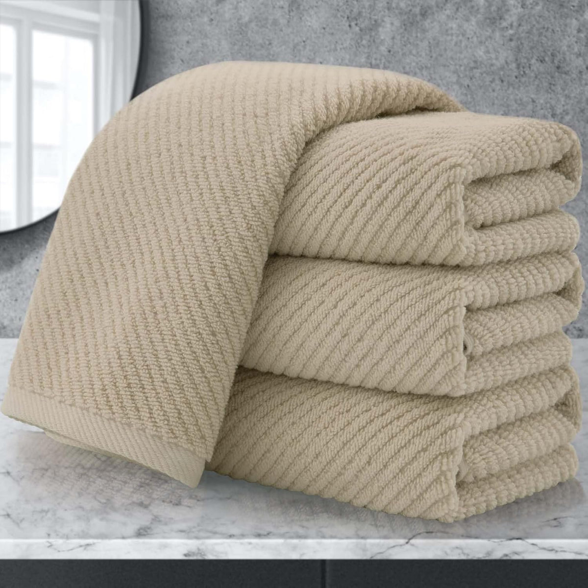 Beige Hand Towels, Hand Towels for Bathroom Set of 4, Large 18"x 28" - 100% Cotton | Lightweight |