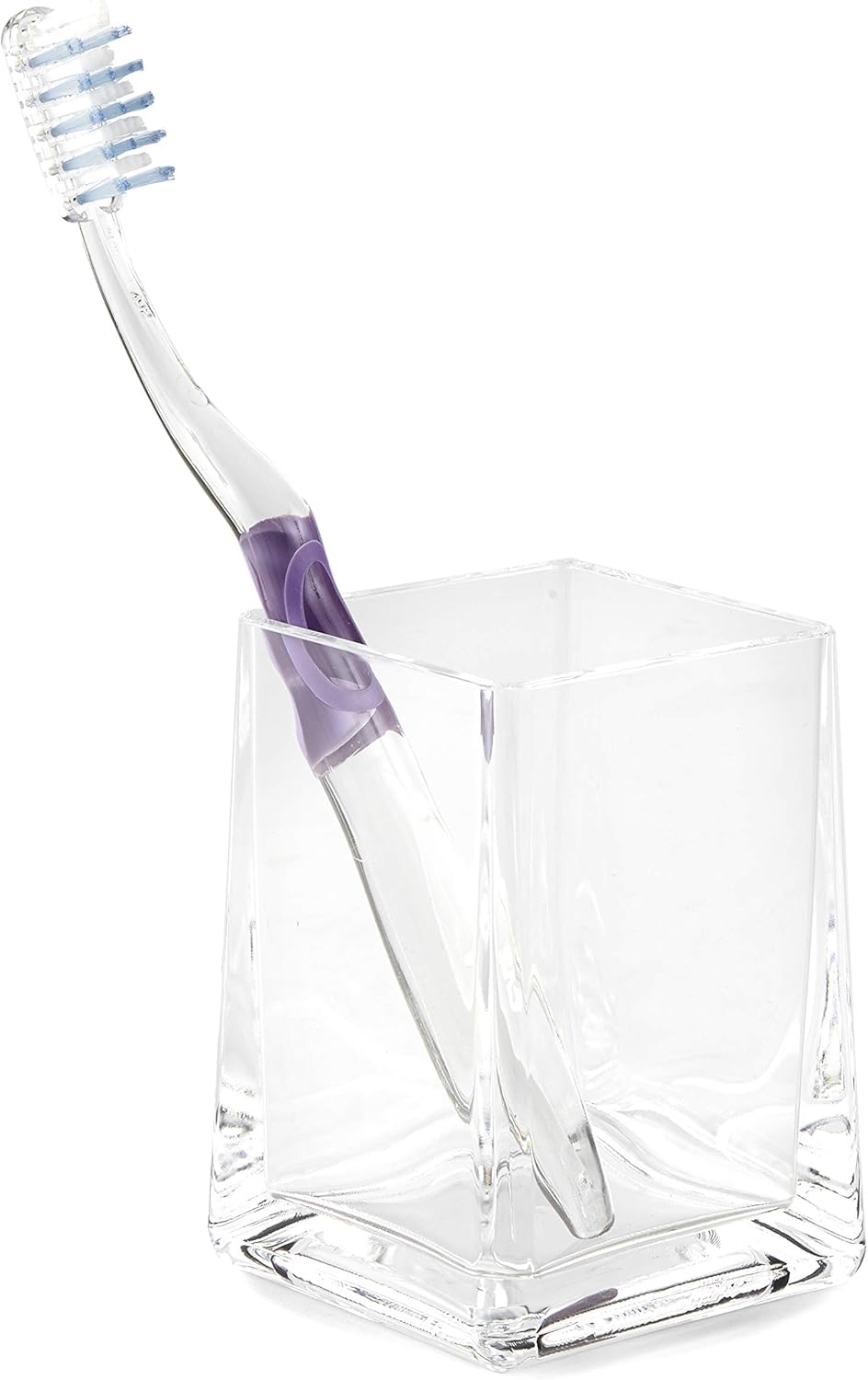 Huang Acrylic Clear Square Tapered Bathroom Toothbrush Holder/Tumbler | Easy to Clean Durable