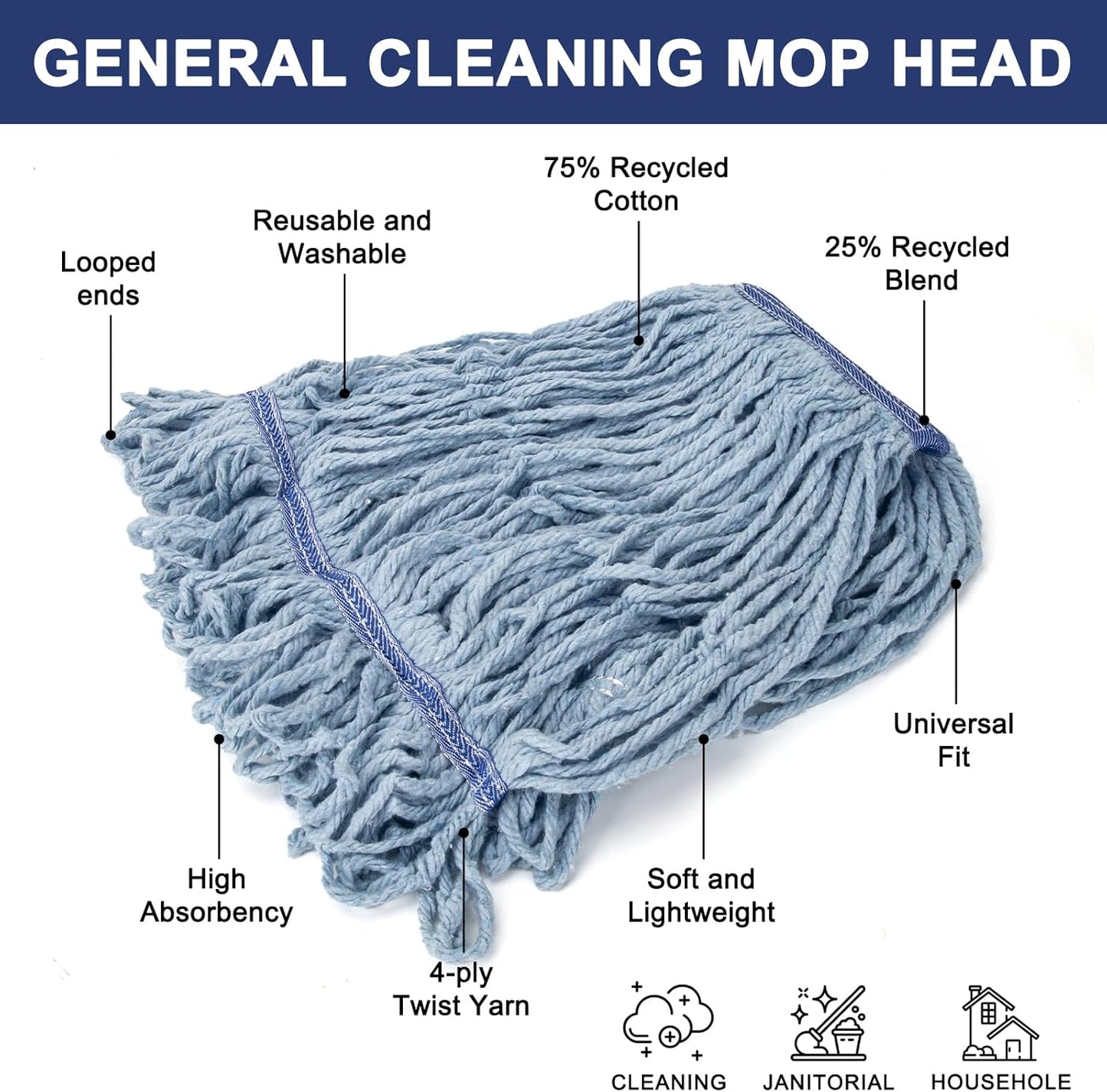 KeFanta 3 Pack Heavy Duty Commercial Mop Head Replacement,Looped End String Cotton Mop