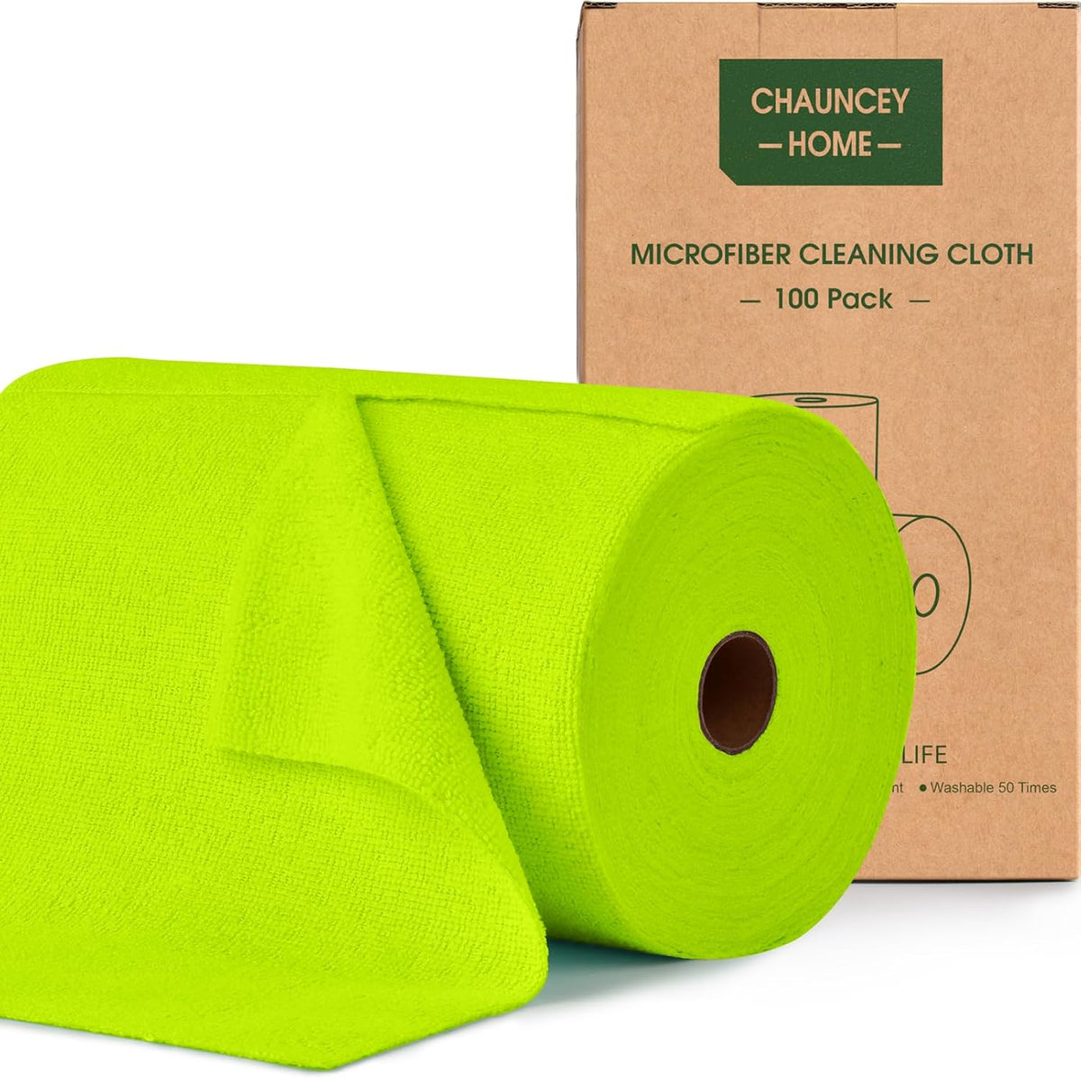 Roll of Microfiber Cleaning Cloth –100 Pack, Tear Away Microfiber Towels, Reusable, Washable