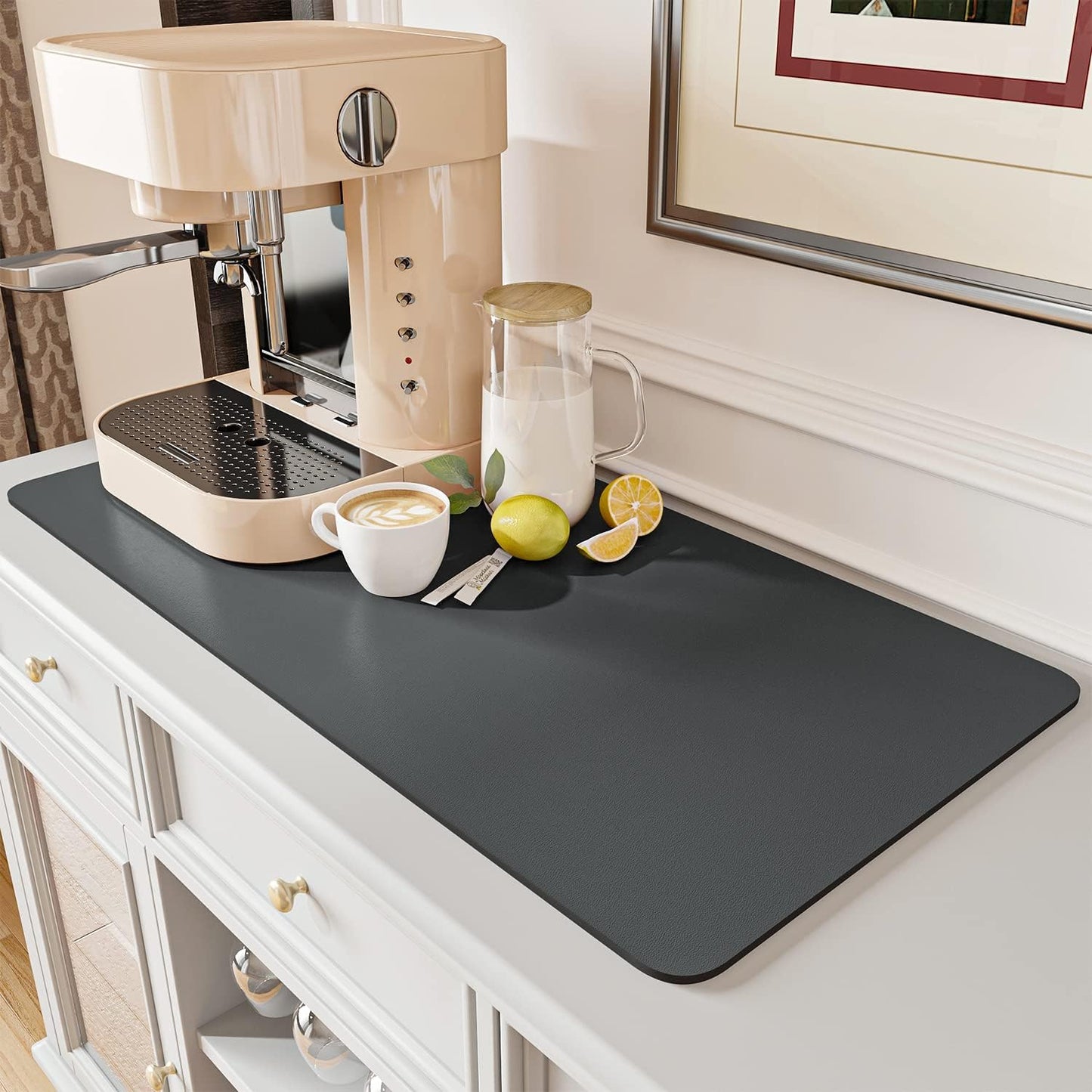 AMOAMI-Coffee Mat Hide Stain Rubber Backed Absorbent Dish Drying Mat for Kitchen Counter-Fit Under