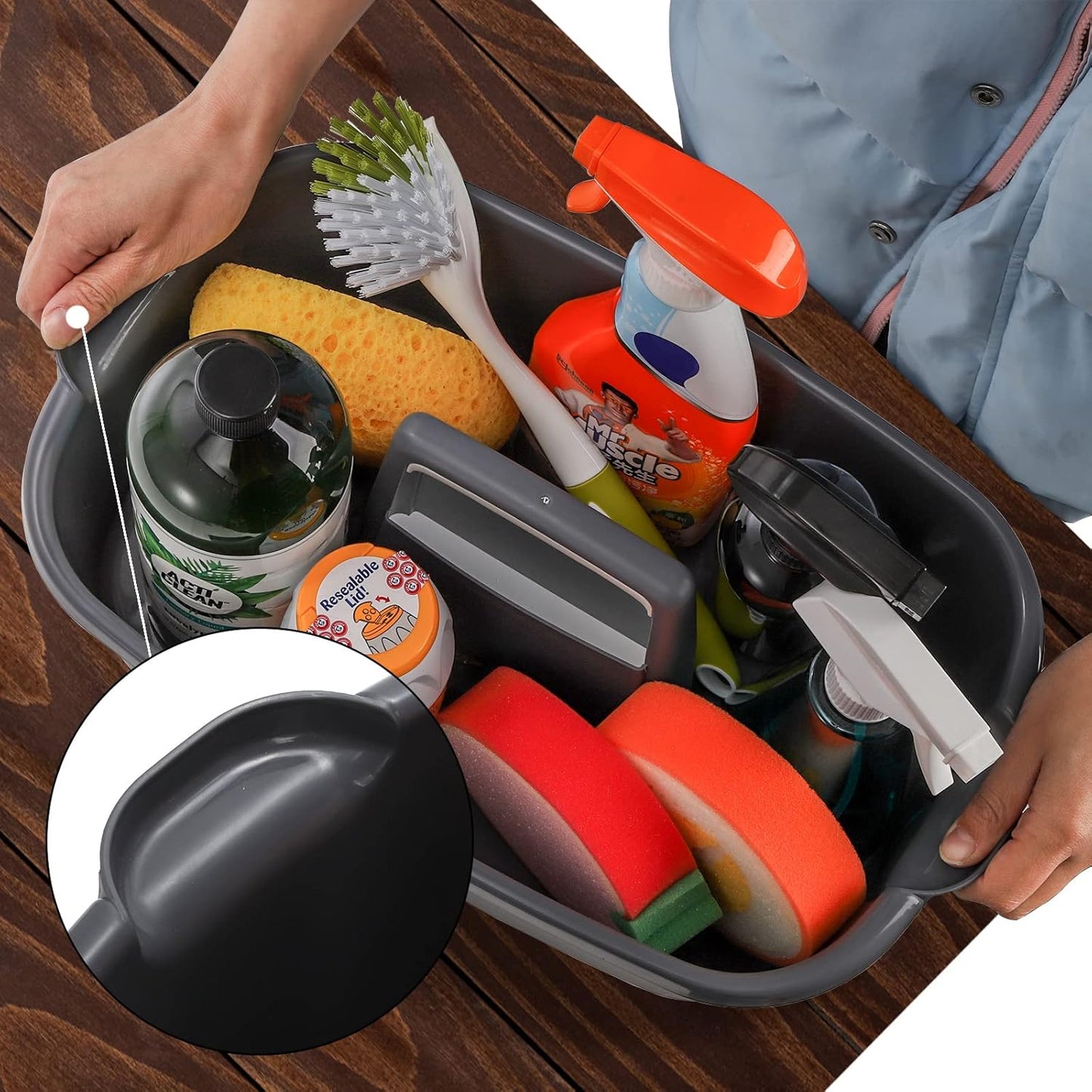 TOPZEA 2 Pack Cleaning Supplies Caddy, Large Plastic Cleaning Supply Organizer Bin with Handle