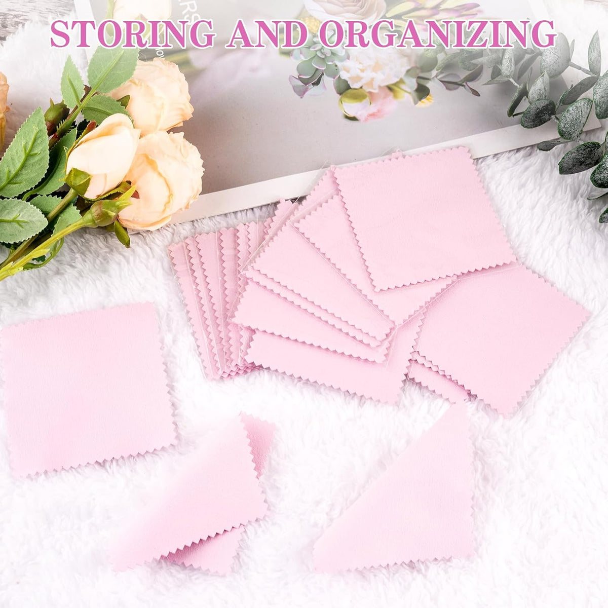 100 Pack Jewelry Polishing Cloth, 3.15" x 3.15" Pink Cleaning Cloths, Small Silver Cleaning &