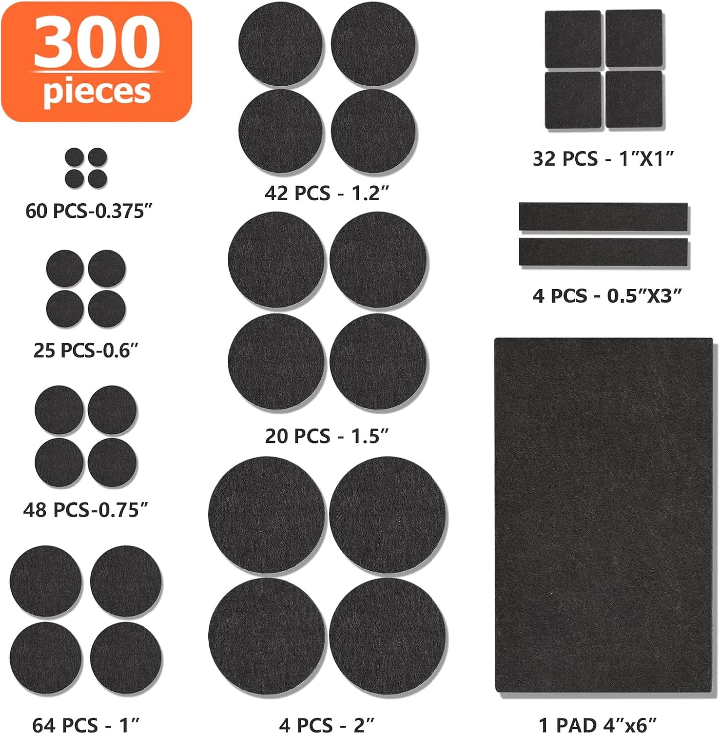 Felt Furniture Pads 300 Pieces, Furniture Pads for Hardwood Floors, Felt Pads for Chair Legs