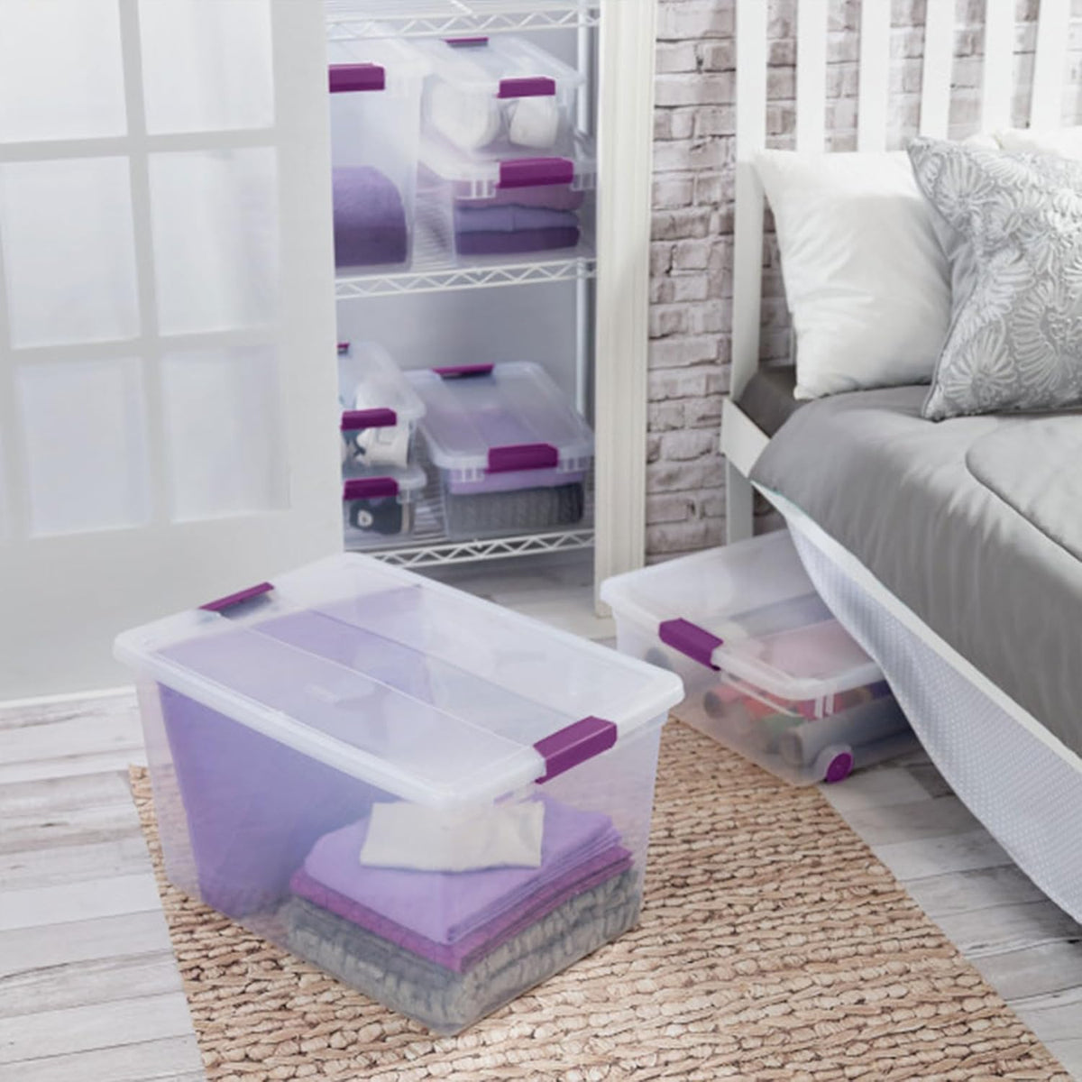 Sterilite 24-Pack 66 Quart ClearView Latch Box, Stackable Organizer Bins with Latching Lids - Clear