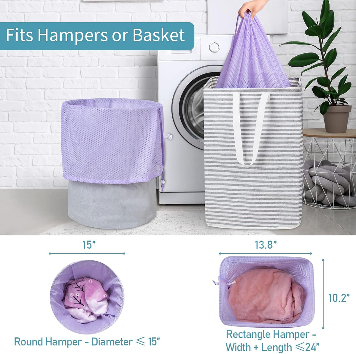 Polecasa Heavy Duty Large Mesh Laundry Bags with ID Tag and Locking Drawstring Closure - 2 Pack, 24