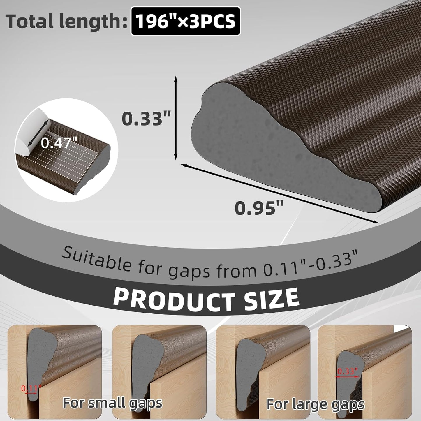 3Pcs×196" Wedge Weather Stripping Door Seal Strip for Door Frame & Window,Self Adhesive Window