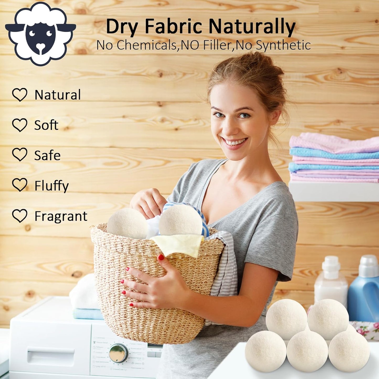 24 Pack Wool Dryer Balls XL Reusable Laundry Balls for Dryer Natural Fabric Softener Ball with 1