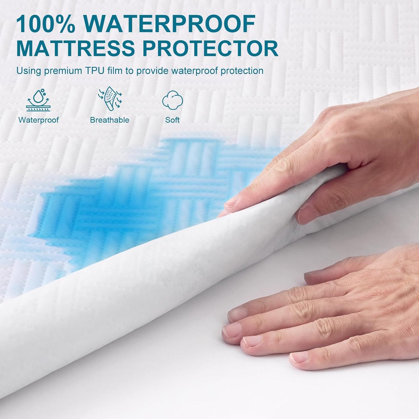 Waterproof Mattress Protector King Size - Breathable, Noiseless, Ultra-Soft Bed Cover, Mattress Pad