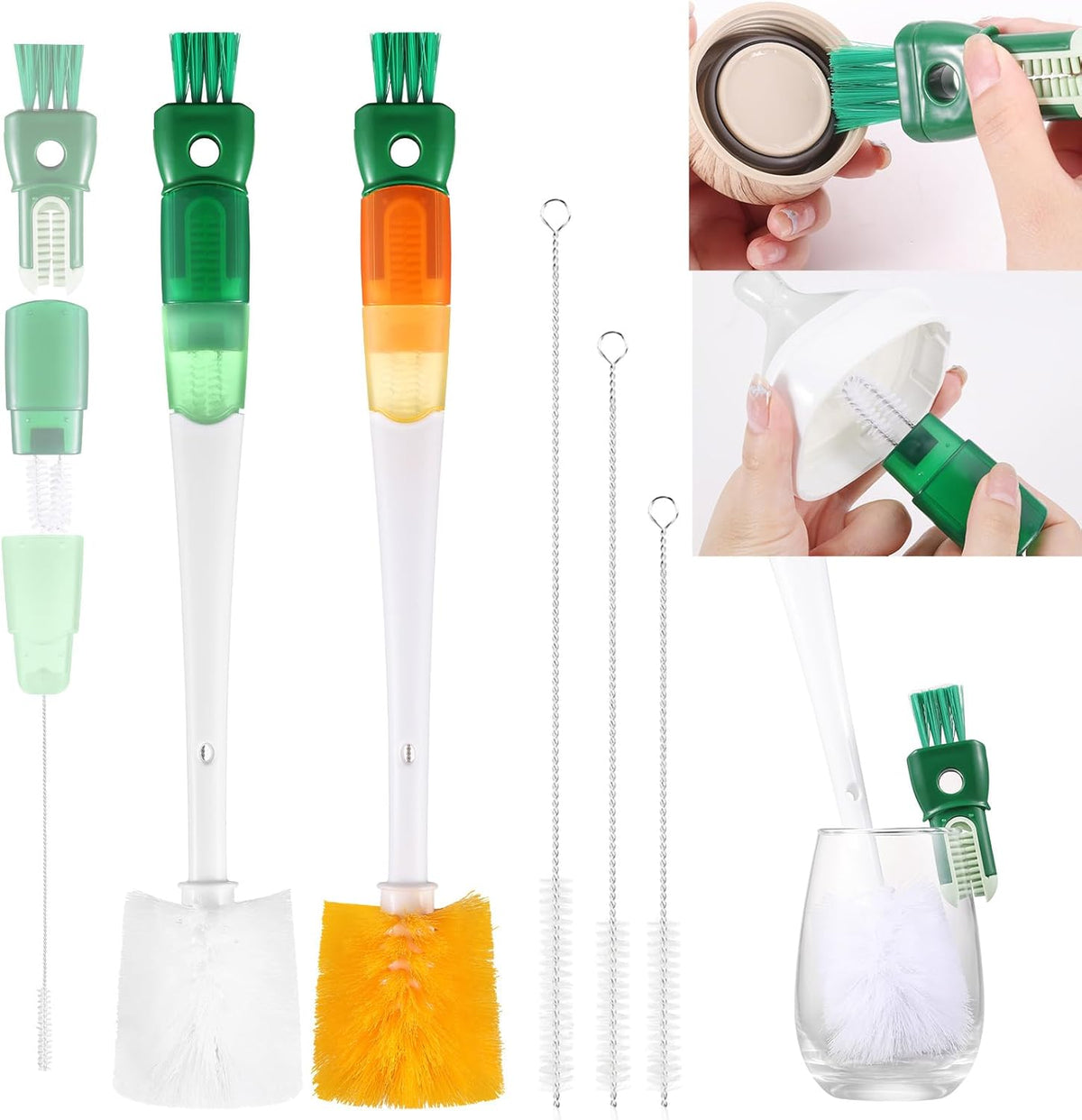 OUTXE 5 Pack Bottle Brush Set, 5-in-1 Multifunctional Water Bottle Cleaning Brush 2 Pack, with