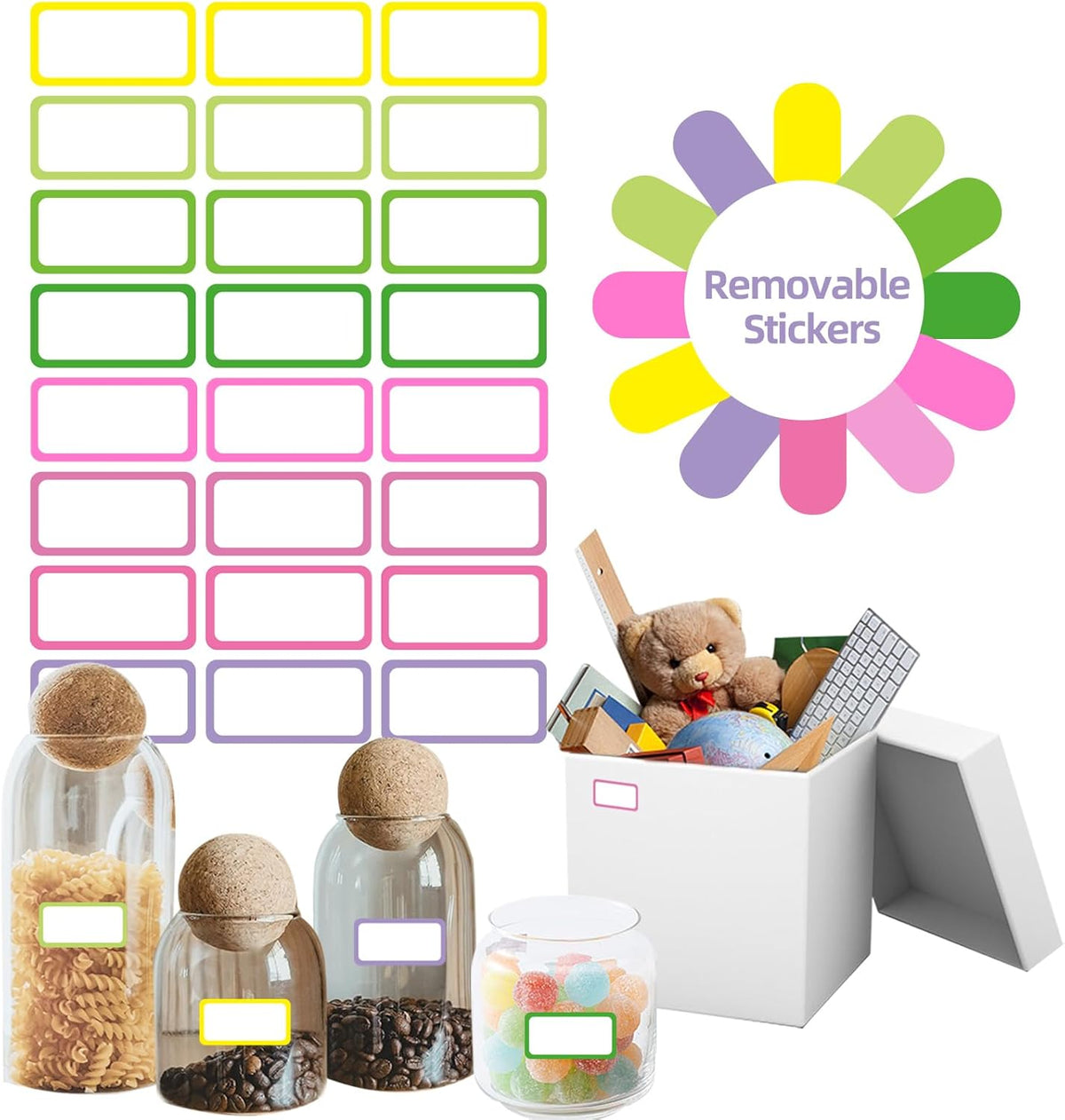 STARLIBOO Removable Freezer Labels,1x2 Inch Color Coding Removable Labels for Food Containers