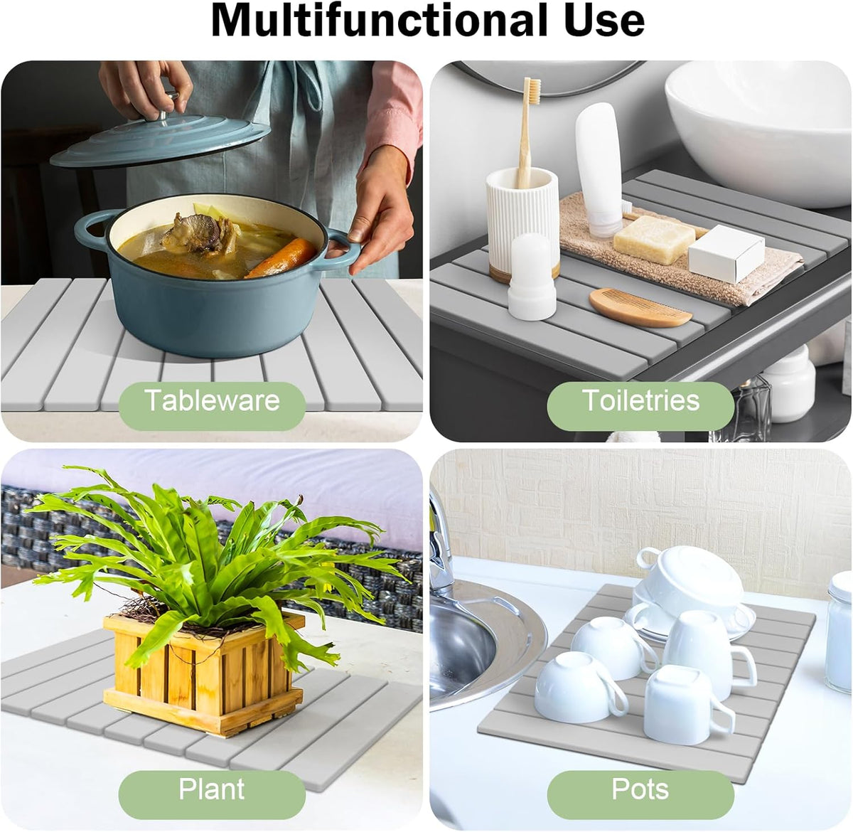 Stone Dish Drying Mat for Kitchen Counter,24"(L)×16"(W) Collapsible Fast-Drying Diatomaceous Earth