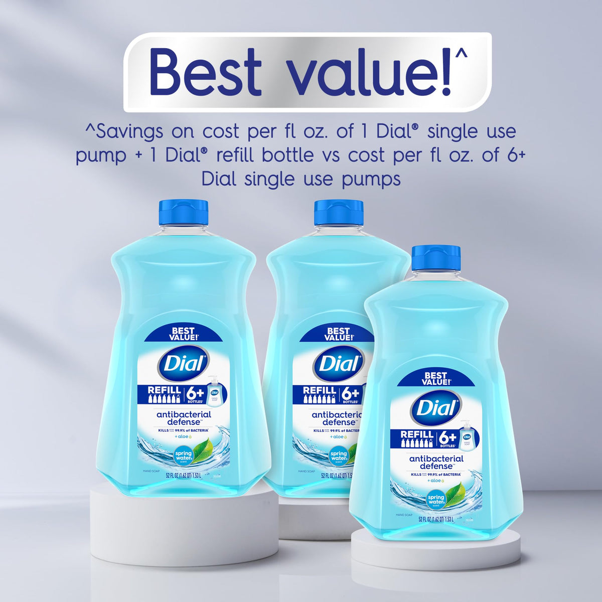 Dial Antibacterial Defense Liquid Hand Soap + Aloe, Spring Water Scent, 52 Fl Oz Hand Soap Refill