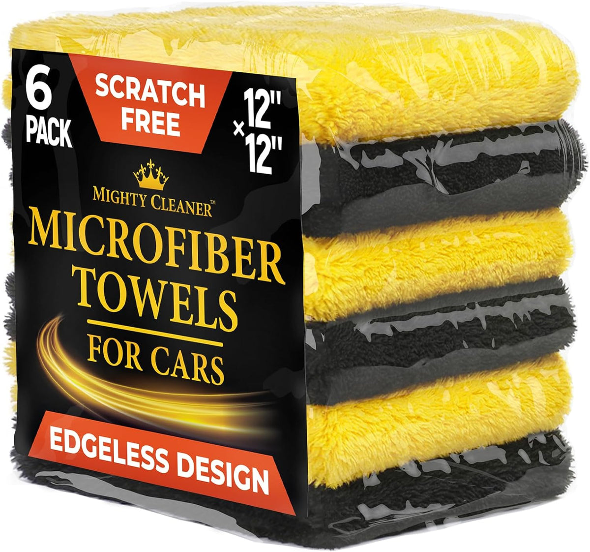 Edgeless Microfiber Towels for Cars – 6pk (12”x12”) - 540 GSM - Super Soft Detailing & Buffing