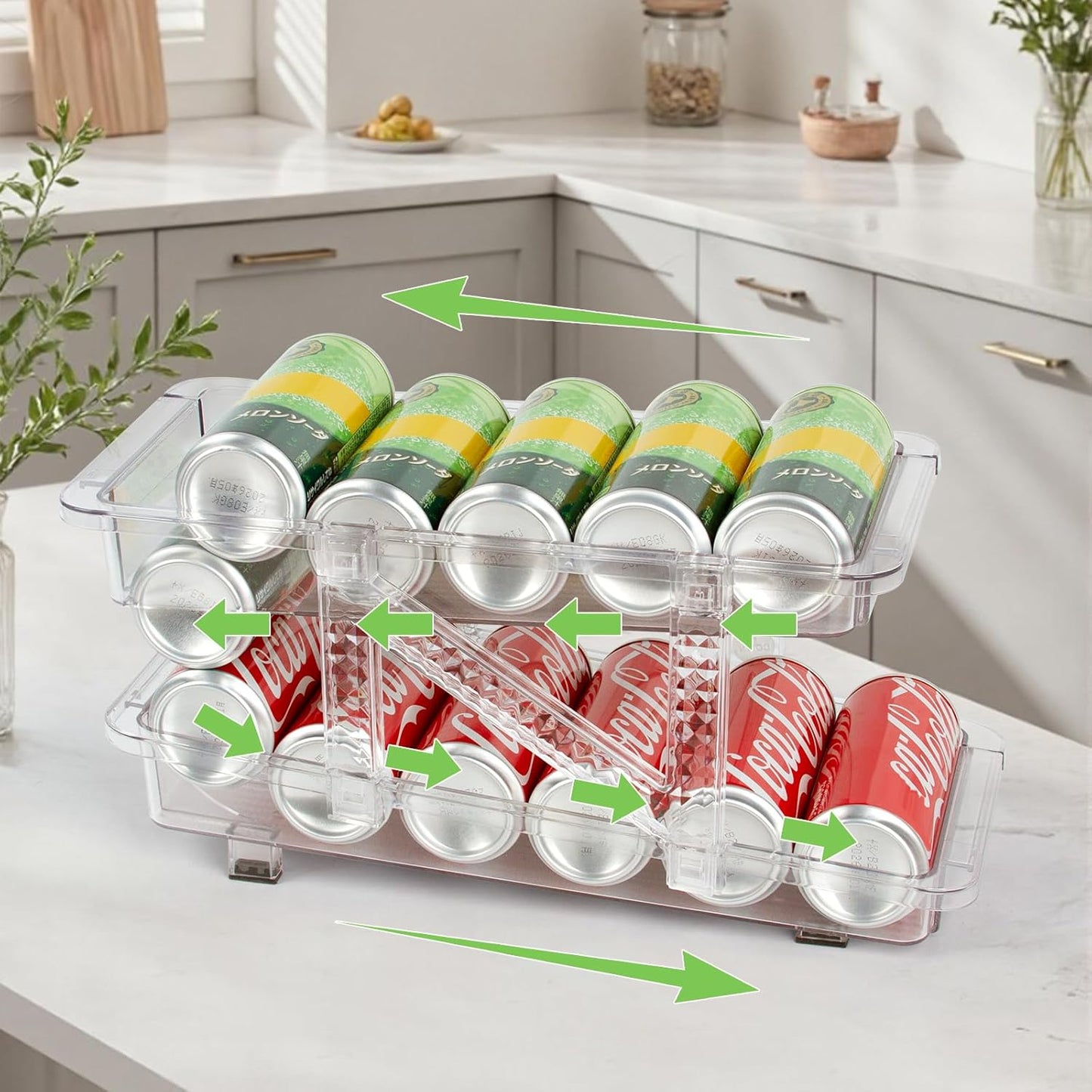 2 Pack Drink Organizer for Refrigerator, Soda Can Dispenser, Adjustable Width Canned Food Pop Cans