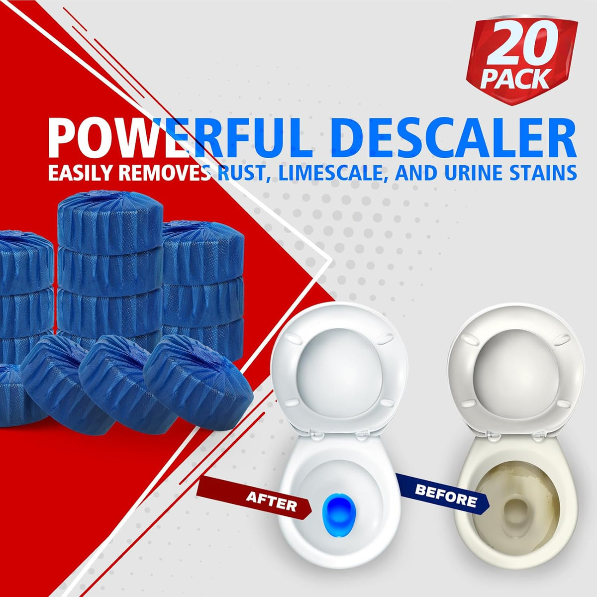 USKICH 20 Pack Toilet Bowl Cleaner Tablets,Blue Automatic Toilet Tank Cleaners, Long-Lasting