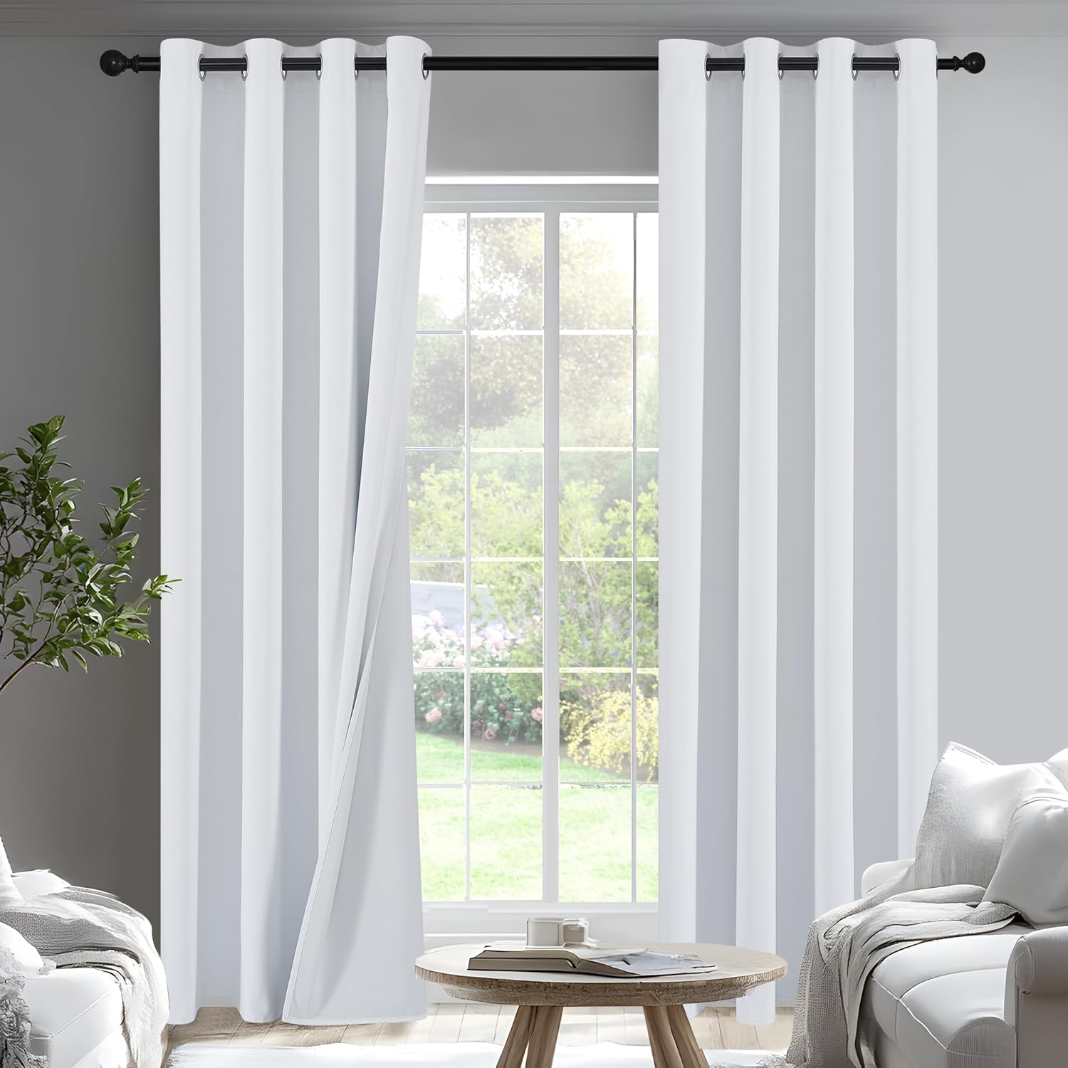 PONY DANCE White Total Blackout Curtains 84 inch Length 2 Panels Set, 100% Black Out Grommet